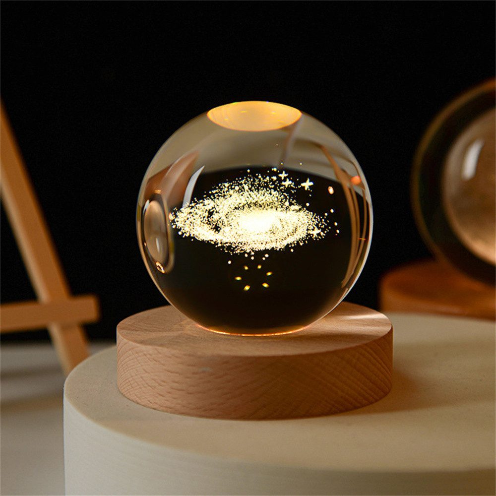 Bifurcation Nachttischlampe 6cm 3D Kristallkugel Nachtlicht, USB 3D LED Ball Lampe,Mit Holzsockel