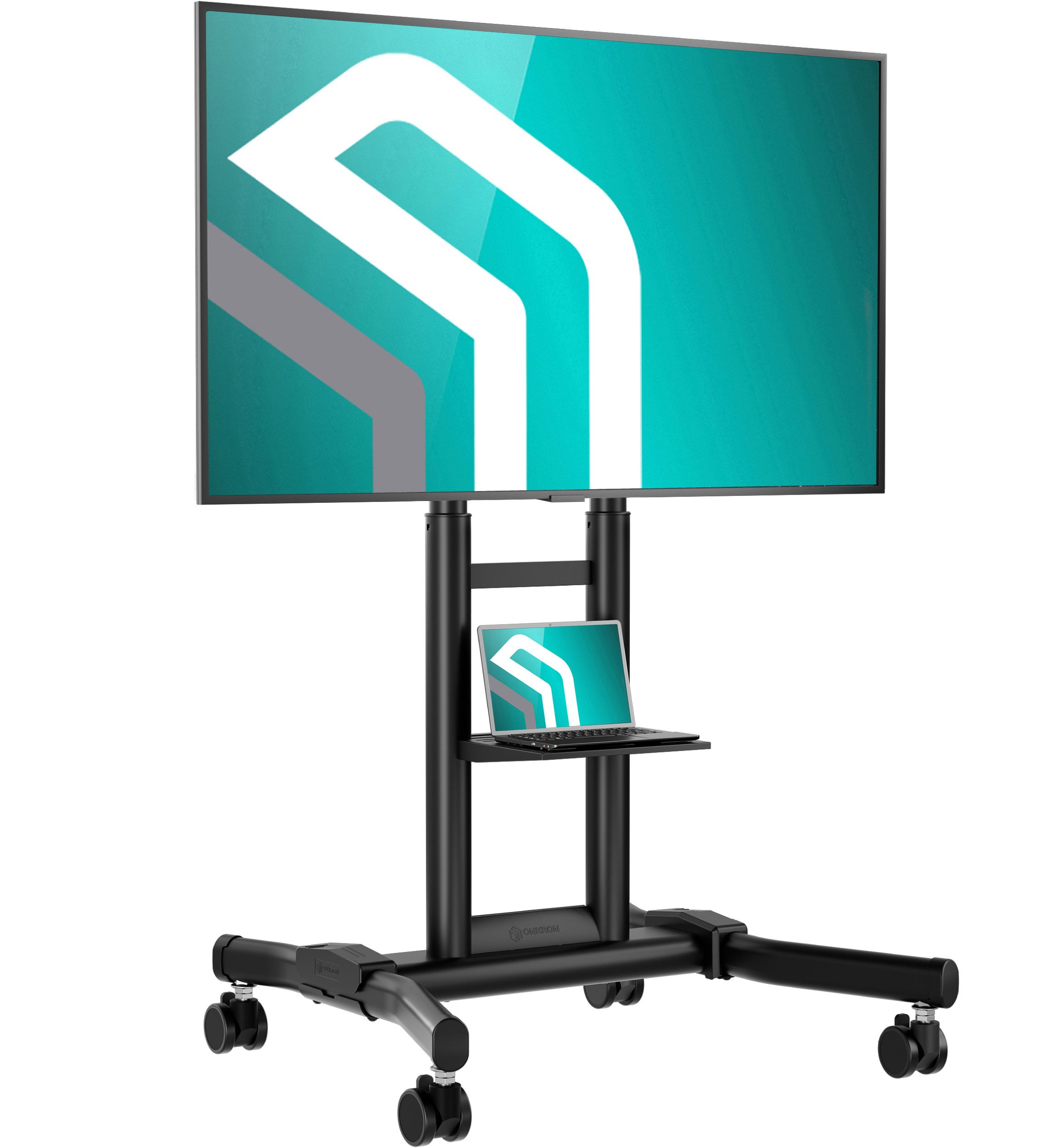 ONKRON TV-Ständer 43-75 Zoll, bis 70 kg, VESA 100x100-600x400, TS1551-B, (bis 75 Zoll, höhenverstellbar, rollbar, mit Ablage, Kabelführung)