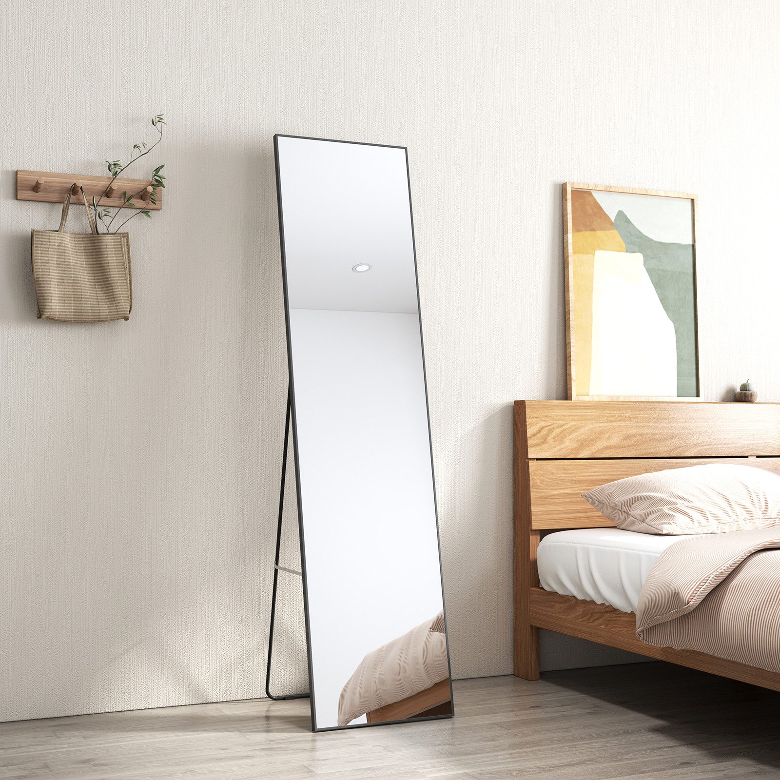 EMKE Standspiegel EMKE Standspiegel 160x40cm Ganzkörperspiegel mit Rahmen, HD Groß Ganzkörperspiegel mit Haken, Rechteckiger Hochspiegel