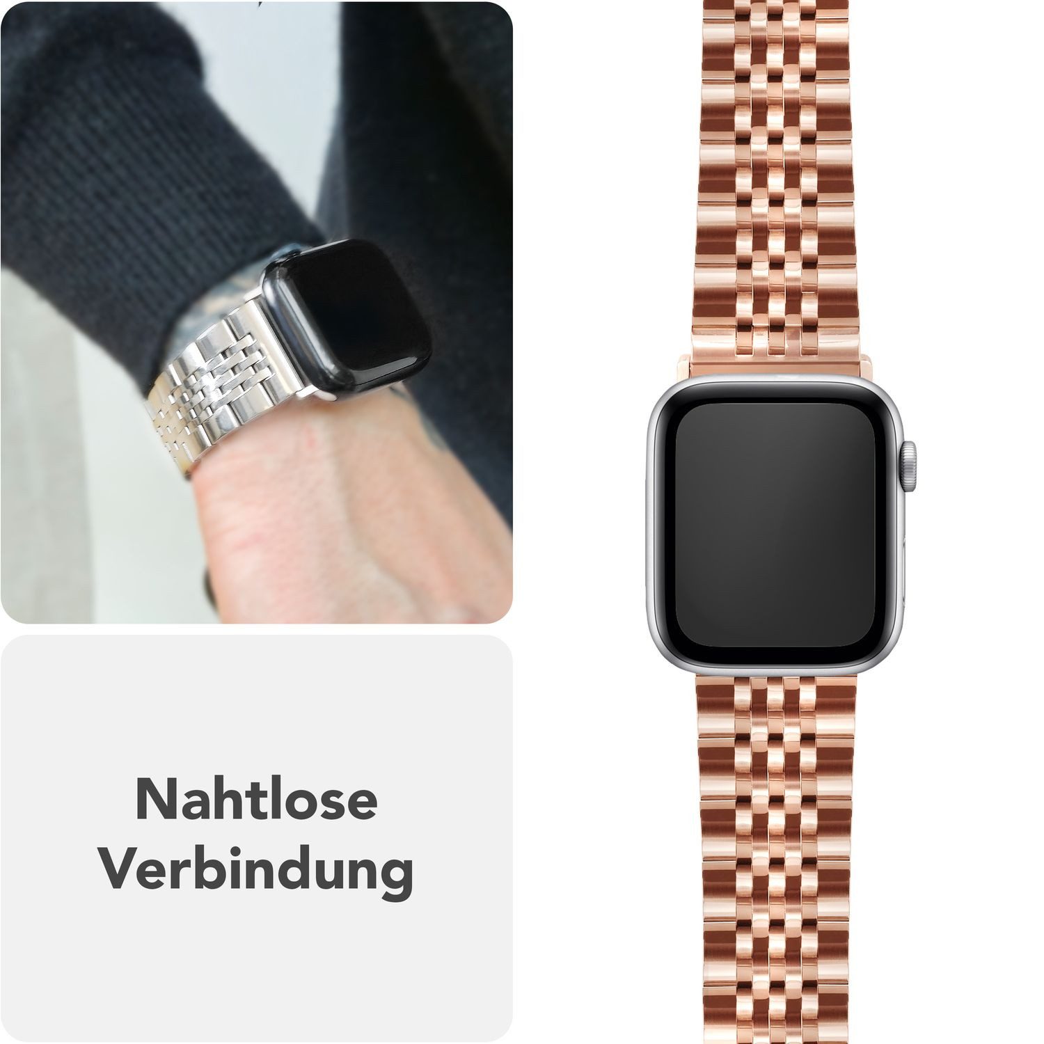 Nalia Smartwatch-Armband Apple Watch 49mm/46/45/44/42(Serie 1-3), Elegantes Edelstahl Ersatzarmband / für Sport Fitness Uhr / Rostfrei