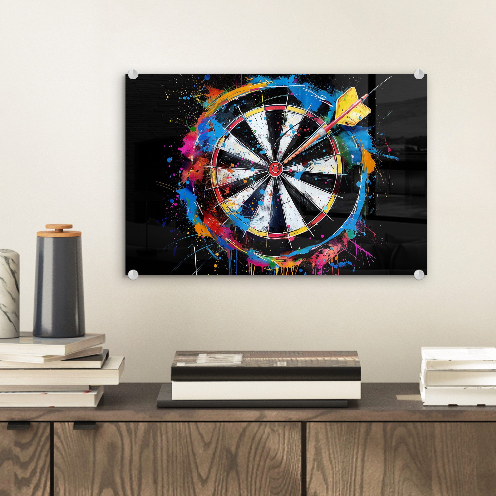 MuchoWow Acrylglasbild Graffiti - Sport - Darts - Dartscheibe, Inkl. Aufhän günstig online kaufen