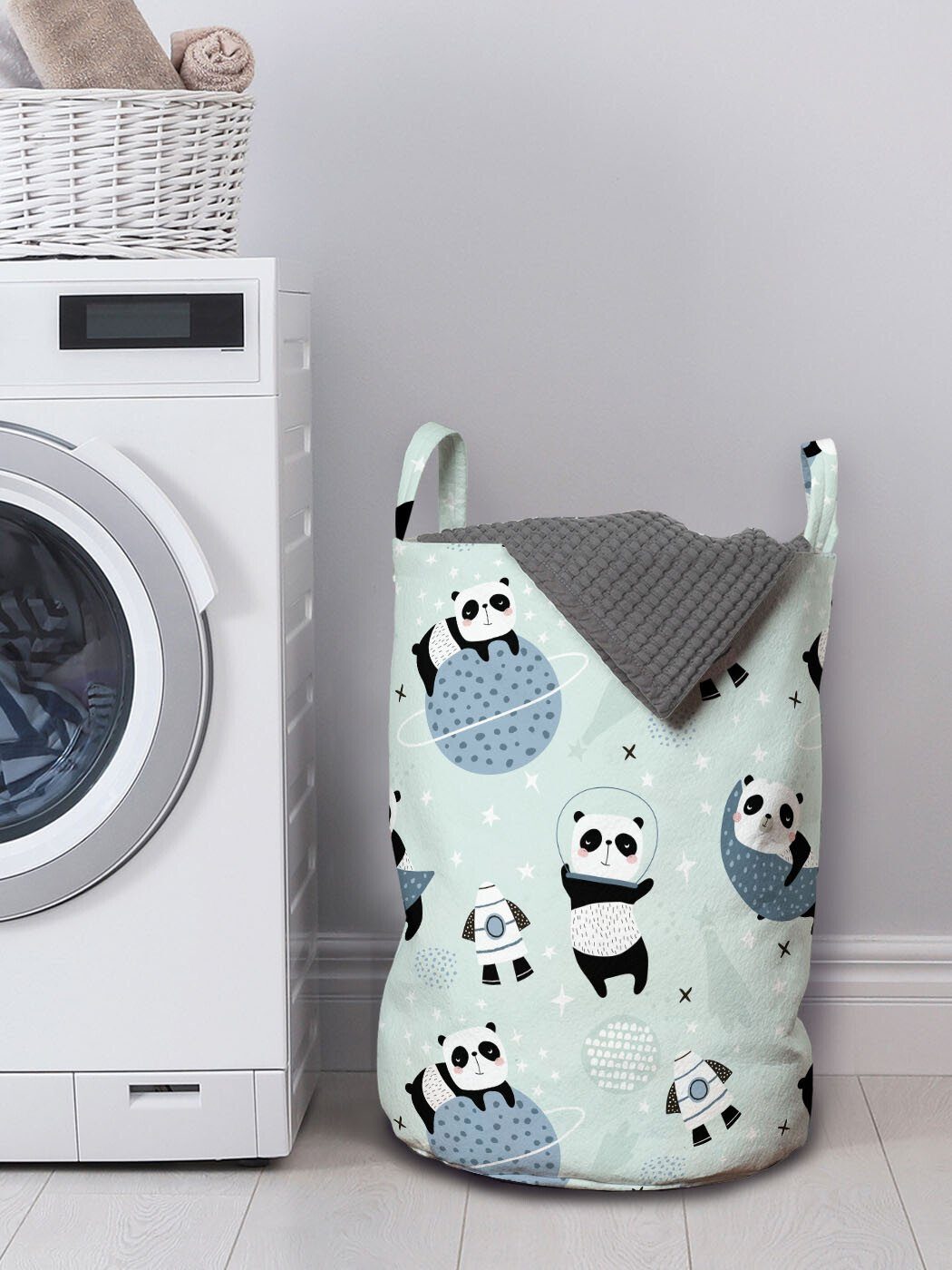 Wäschesäckchen im Pastell Tier Waschsalons, Panda Kordelzugverschluss Griffen Raum für mit Abakuhaus Wäschekorb