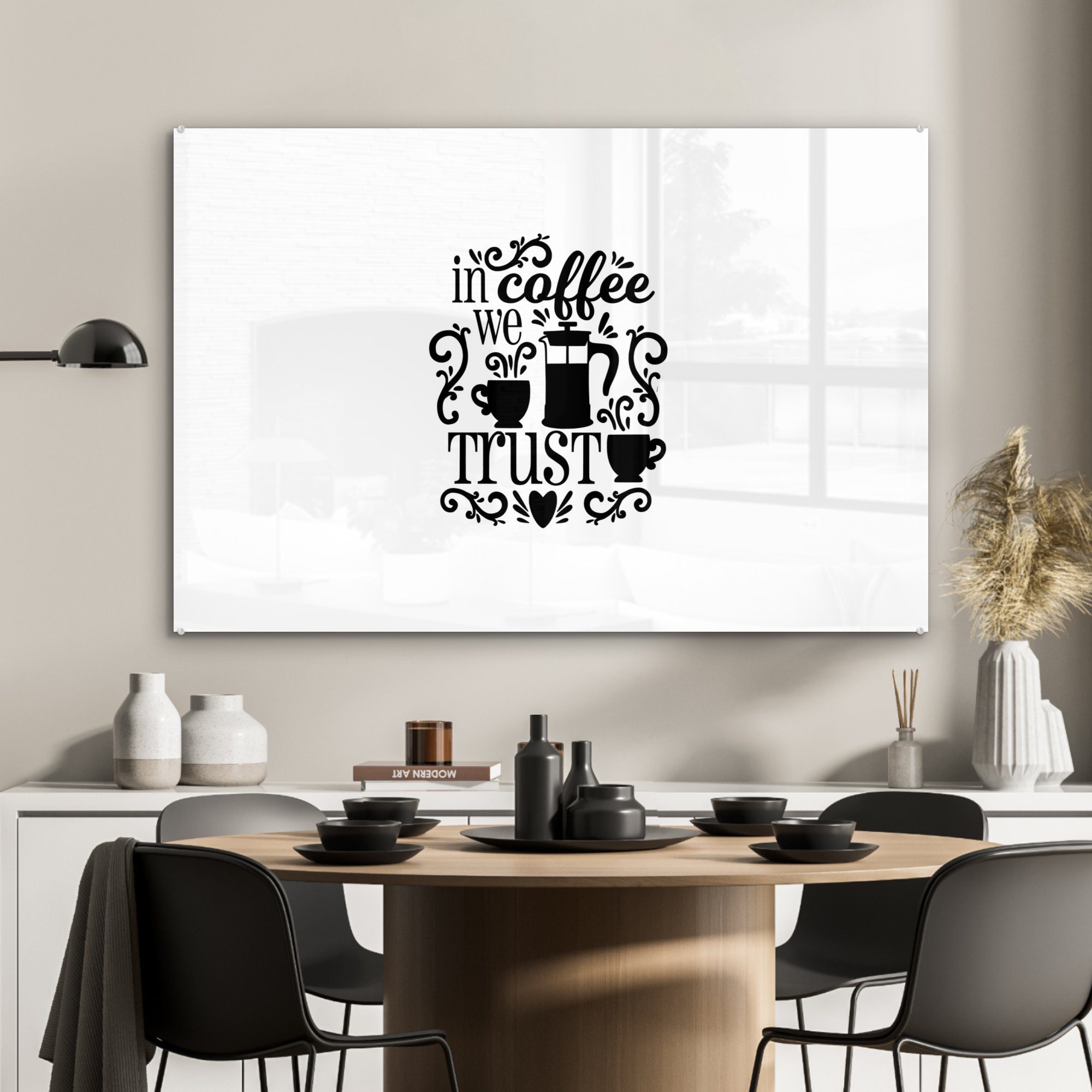 Schwarz Zitat, - Acrylglasbild Schlafzimmer Acrylglasbilder & Weiß St), Wohnzimmer MuchoWow (1 - Kaffee -