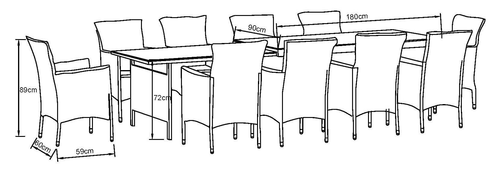 KONIFERA Garten-Essgruppe Mailand, (Set, 31-tlg., 10x Sessel, 1x AZ-Tisch 179-302 cm, inkl. Auflagen), Polyrattan, Stahl, Braun