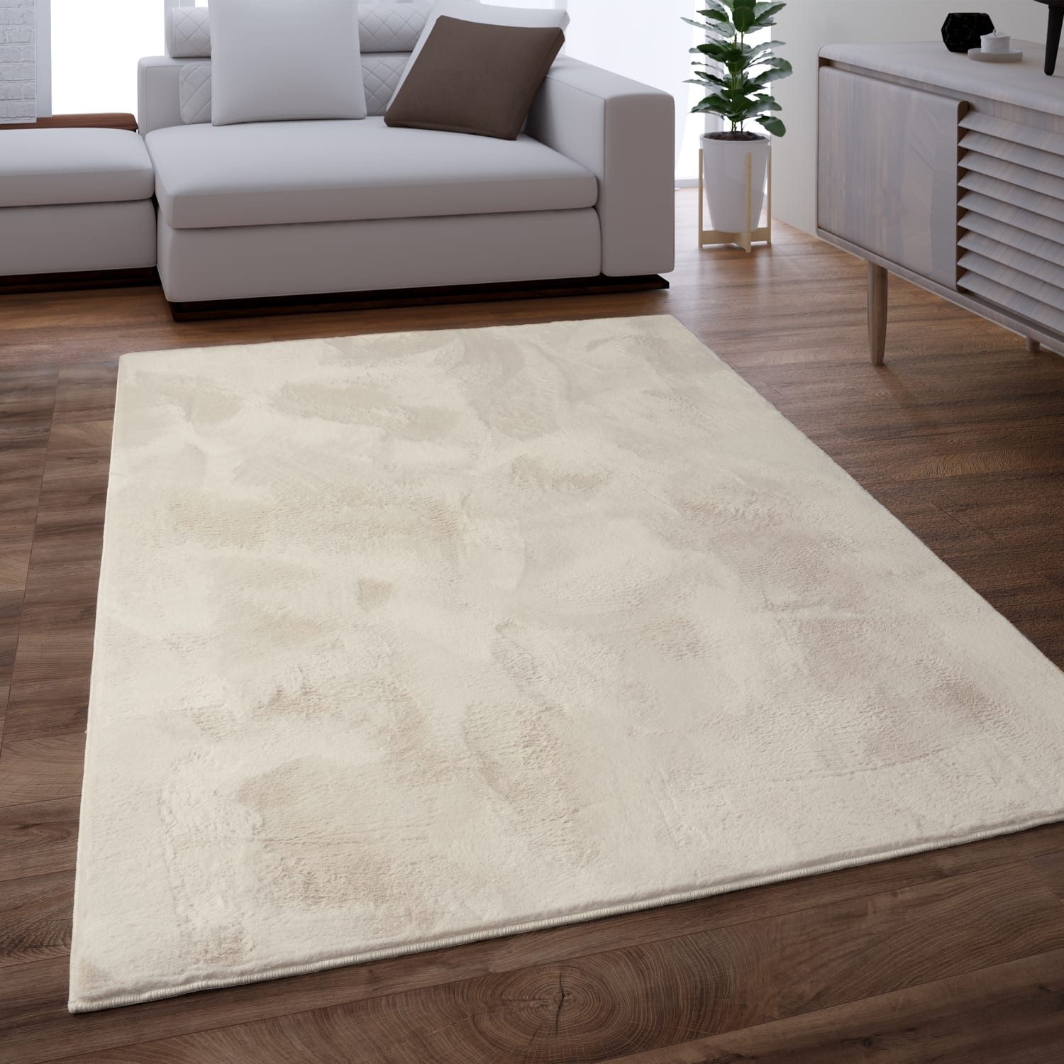 KADIMA DESIGN Teppich waschbar Einfarbig Wohnzimmer schmutzabweisend Teppich Kurzflor, Rechteckig, Höhe: 14 mm, Florhöhe: 10 mm, 100% Polyester, Rechteckig, 160x220cm, Creme