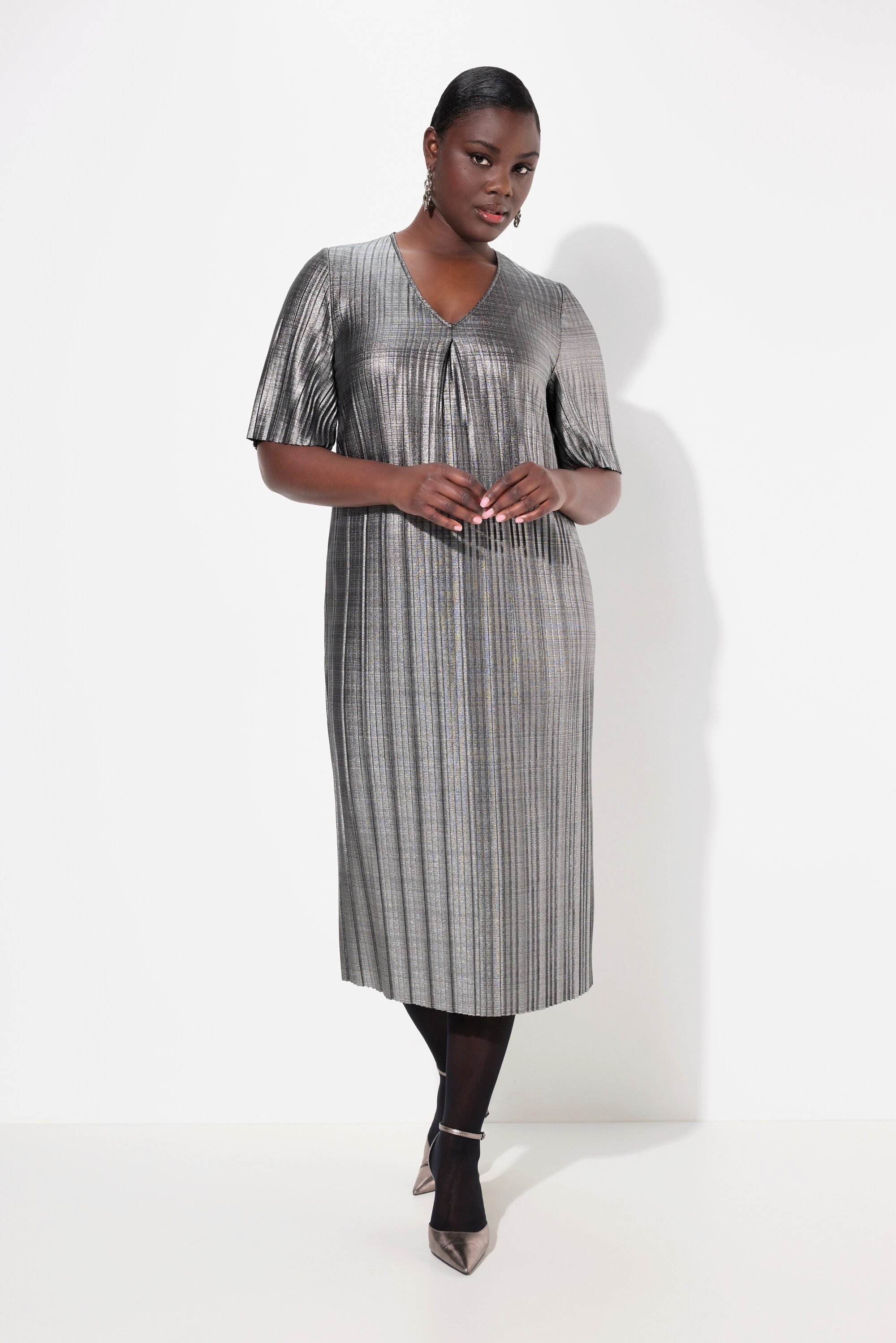 Ulla Popken Midikleid Midikleid Silver-Plissee A-Linie günstig online kaufen