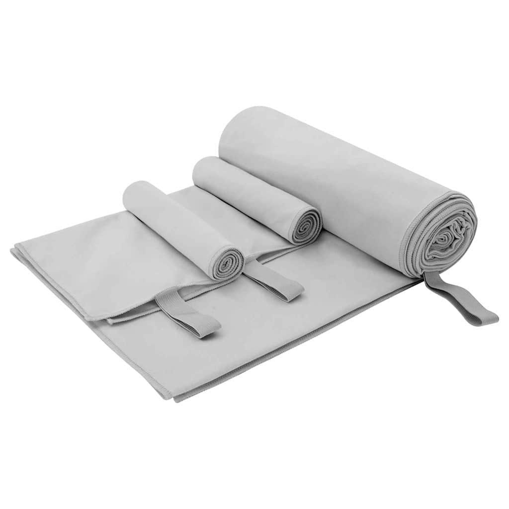 vidaXL Handtuch Sporthandtuch Set 3 Stk. Grau 210 x 100 cm, Polyester und Polyamid (3-St)
