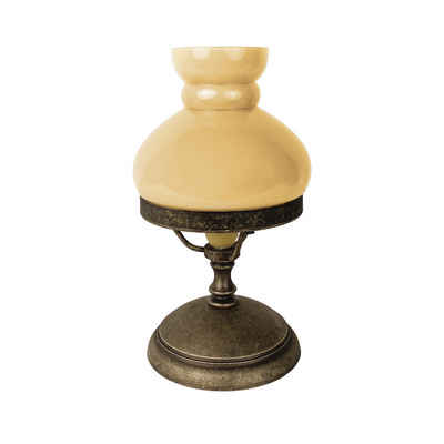Licht-Erlebnisse Tischleuchte THOMAS, ohne Leuchtmittel, in Bronze Antik matt Creme E14 23,5 cm D: 13,5 cm Glas Messing