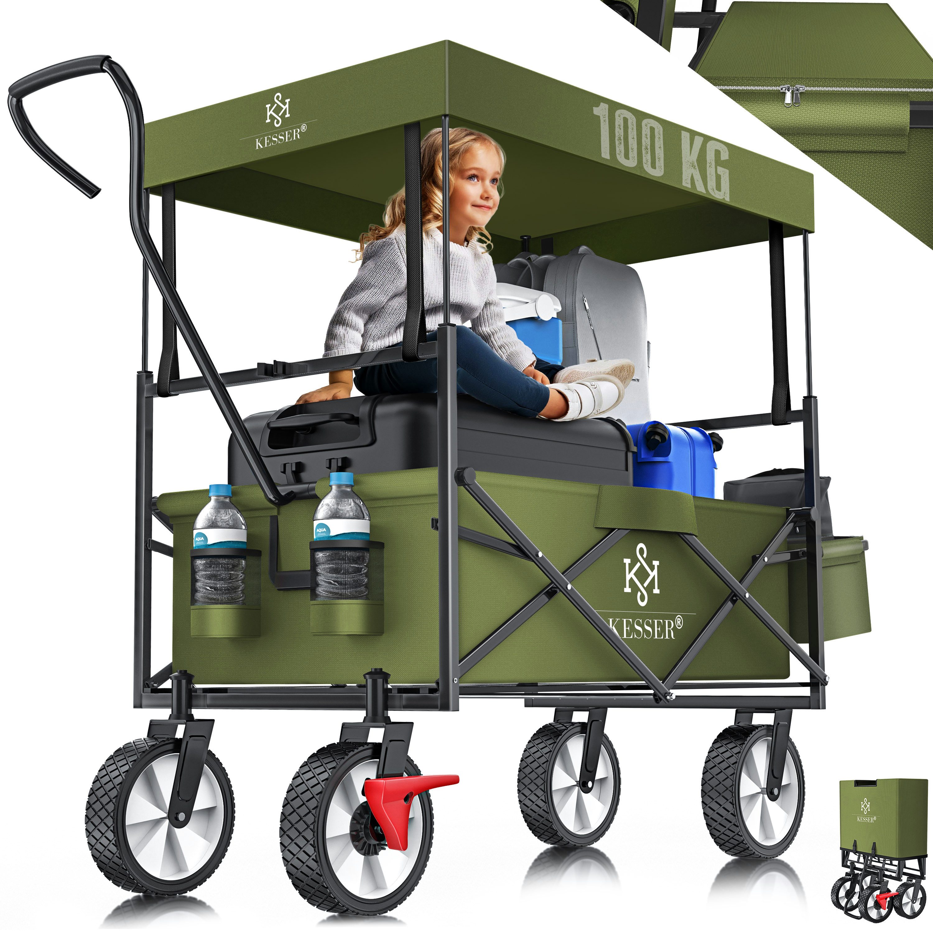 KESSER Bollerwagen, Bollerwagen faltbar mit Dach Handwagen Transportkarre Geräte