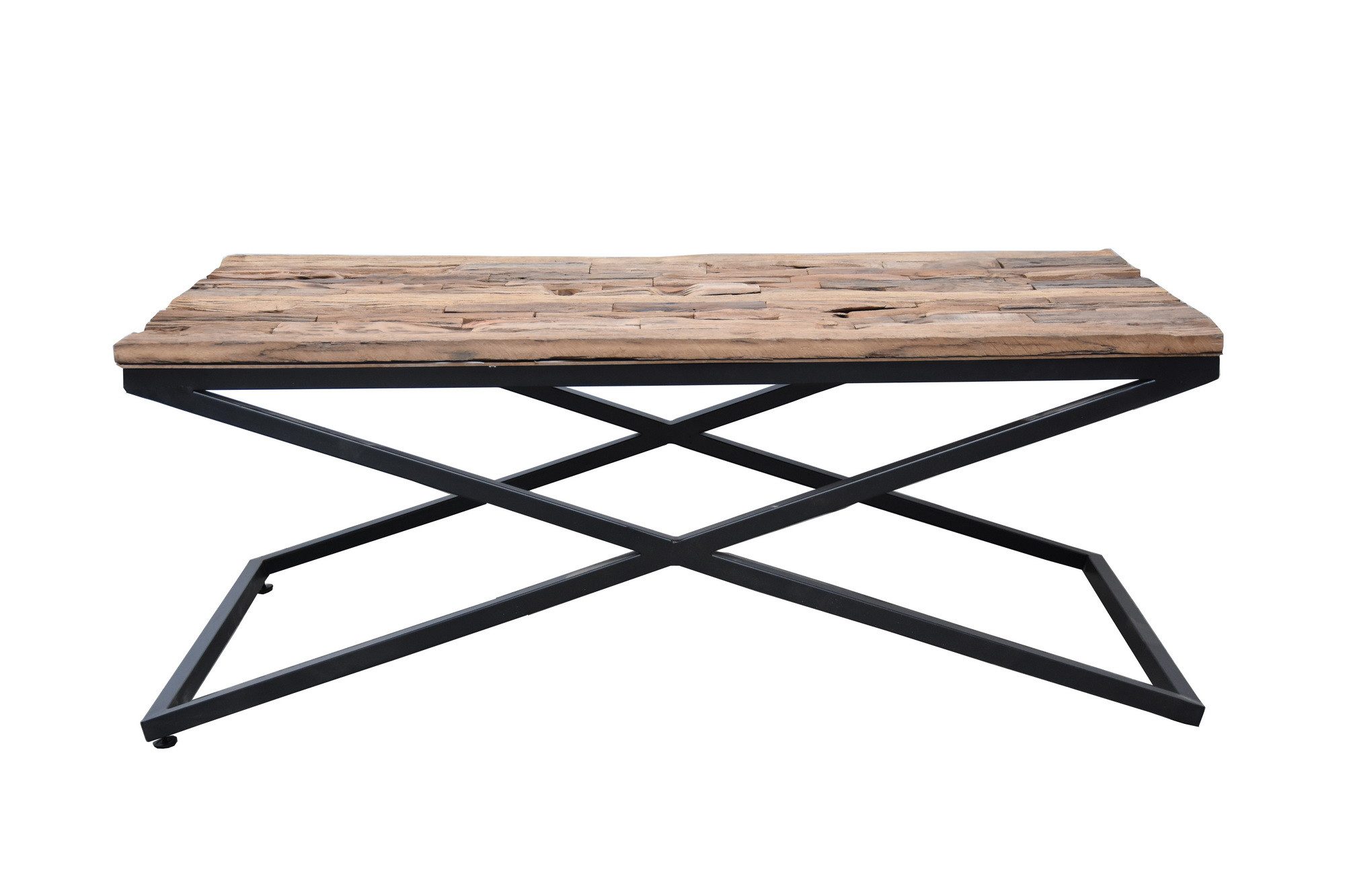 WOLF MÖBEL Wohnzimmertisch SLEEPER Couchtisch 120x45 cm, recyceltes Massivholz, Eisen schwarz (120x45x65), SLEEPER Couchtisch 120x45 cm, recyceltes Massivholz, Eisen schwarz