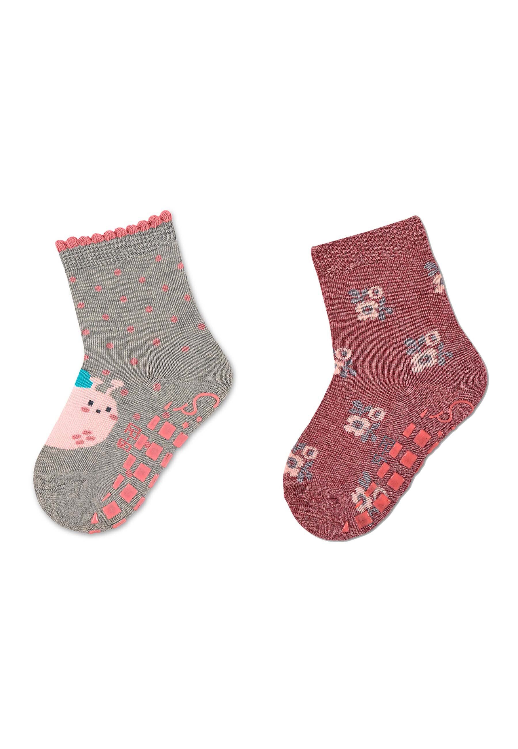 Sterntaler ABS-Krabbelsocken 2er Pack – Mit Anti-Rutsch-Noppen, Motiv Maus & Blüten, Für Babys