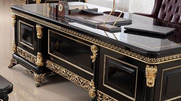 Casa Padrino Schreibtisch Luxus Barock Schreibtisch Schwarz / Gold - Prunkvoller Massivholz Bürotisch - Barock Büromöbel - Edel & Prunkvoll