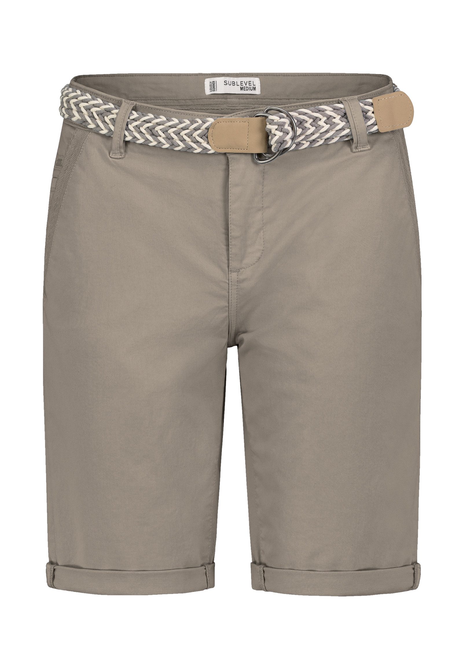 Bermudas Damen kurze Stoffhose mit buntem Flechtgürtel