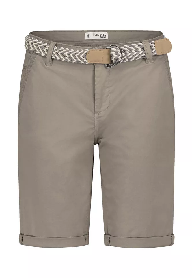 SUBLEVEL Bermudas Damen kurze Stoffhose mit buntem Flechtgürtel Sommerhose, kurze Chinohose, Shorts mit Gürtel