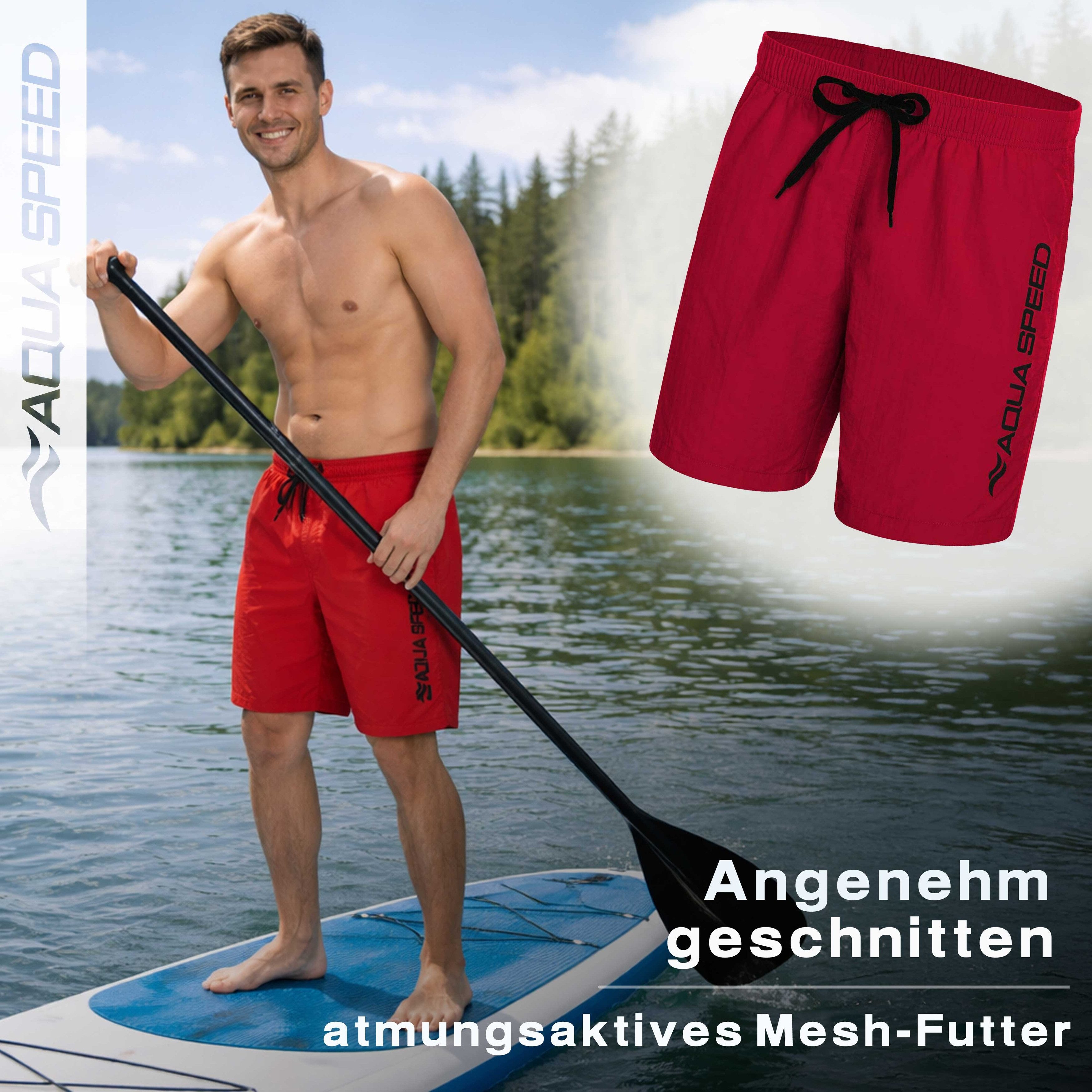Aqua Speed Boardshorts (OWEN FLUO Badehose Strandhose Schwimmhose Badeshorts Männer) Komfortabler Schnitt unterstützt vielseitige Sommeraktivitäten