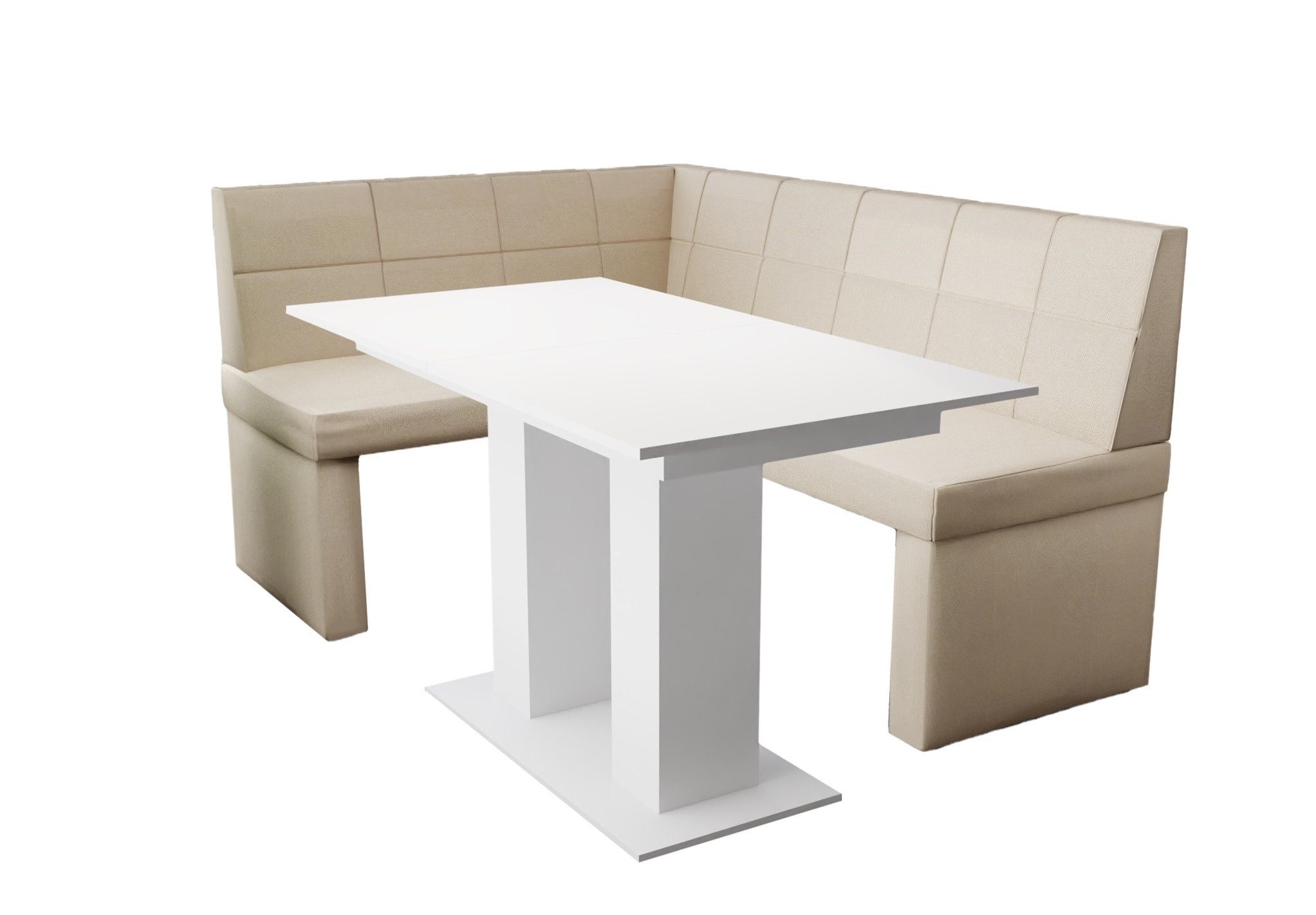 Fun Möbel Eckbankgruppe Eckbankgruppe „BLAKE XL“ Größe 196x142cm mit Tisch Weiß matt, ausziehbarer Tisch