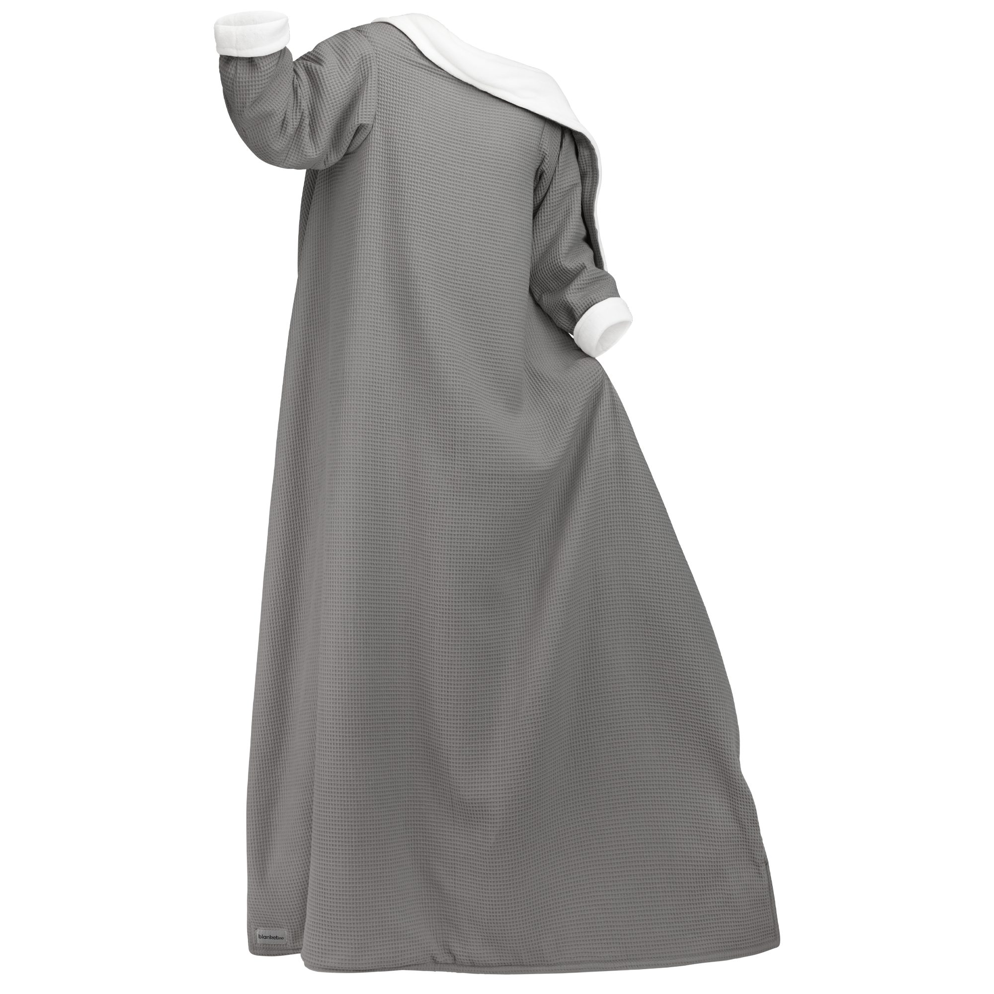 Wohndecke Decke mit Ärmeln, flauschige Fleecedecke, blanketino, handgefertigte Kuscheldecke in Grau & Gletschergrau