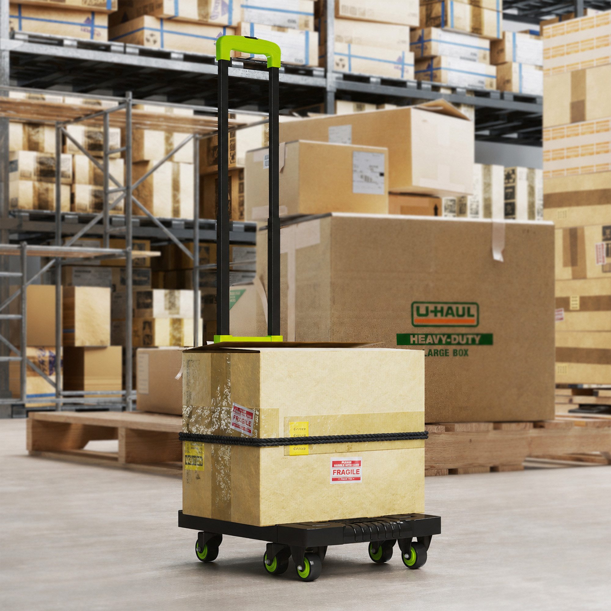HOMCOM Sackkarre Sackkarre Stapelkarre mit Räder verstellbarem Griff max. 200kg, (klappbar Metall Transportkarre, 1-St., 102 cm Transportwagen), inkl Spannseil, für Umzug Werkstatt Lager, Grün
