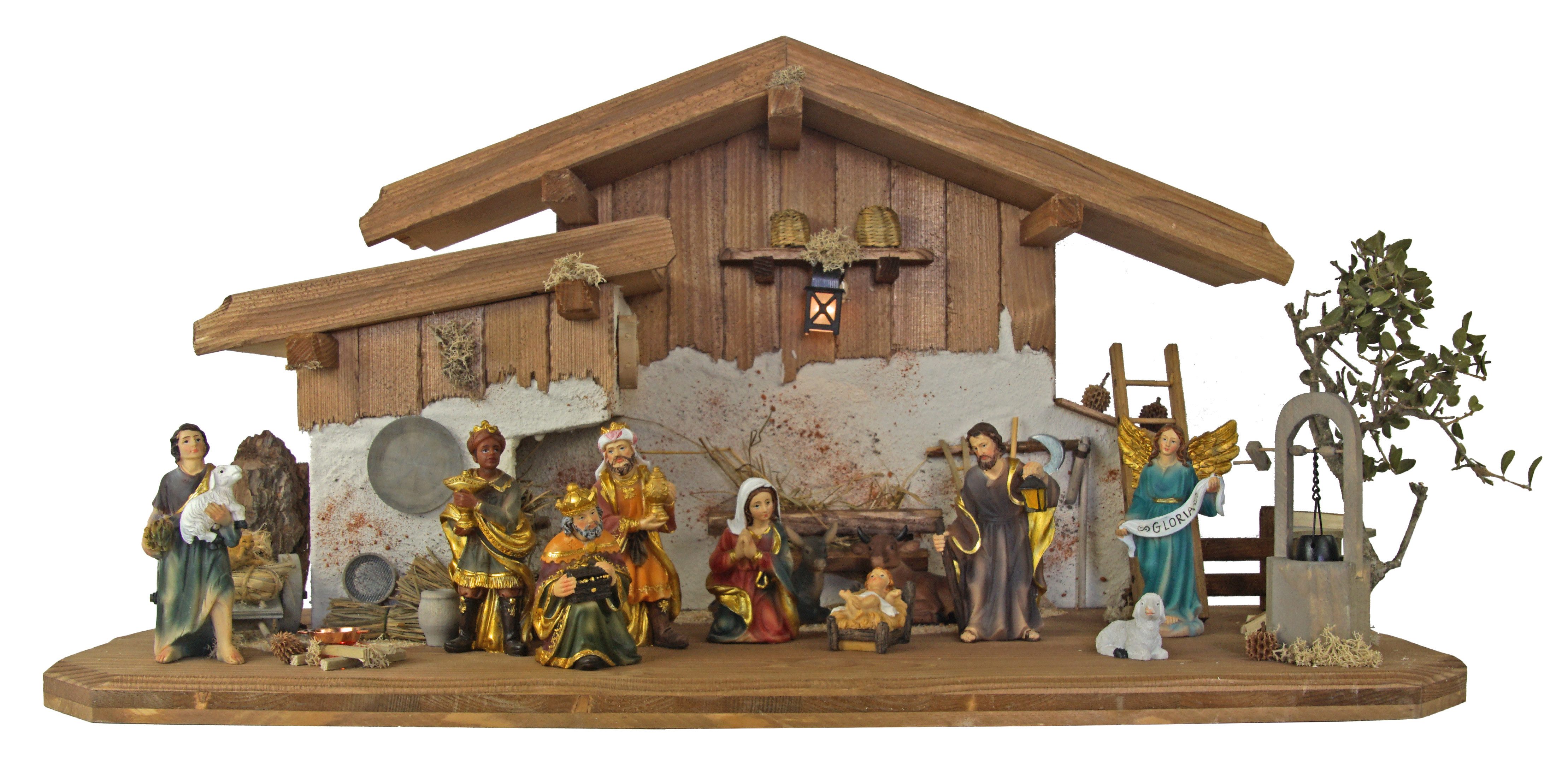 Krippenursel Krippe Weihnachtskrippe Hartmannshof inkl. 11-tlg. Figurensatz K 604, (1-tlg), Handarbeit aus Holz und Naturmaterialien inklusive Figurensatz