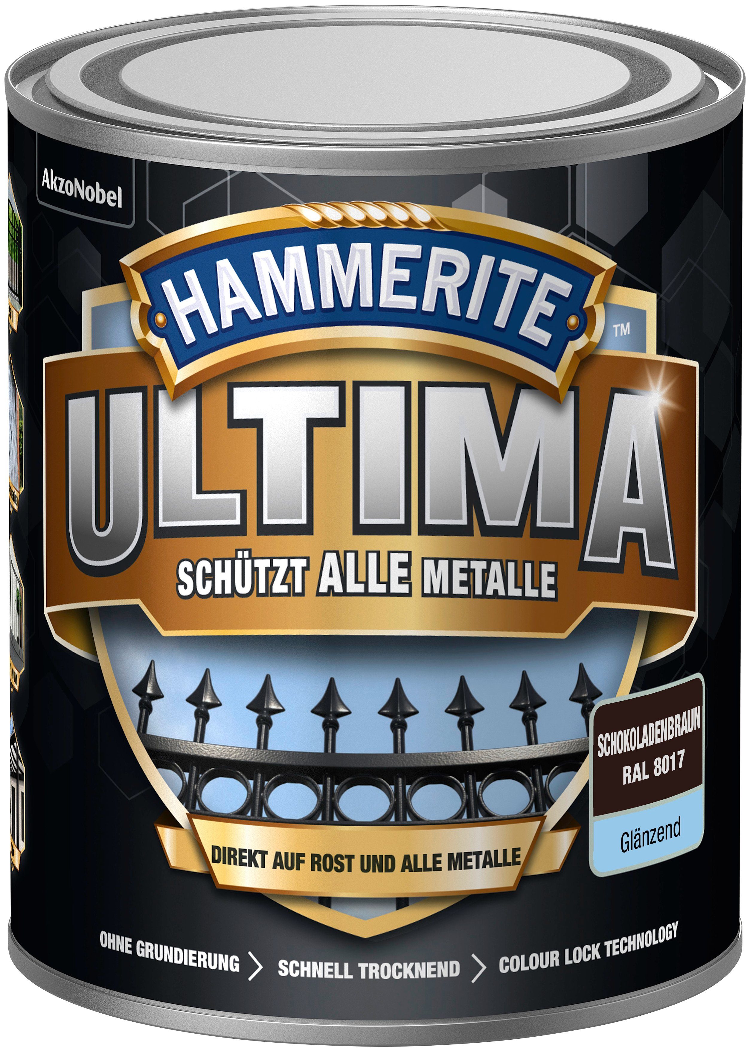 Hammerite  Metallschutzlack ULTIMA schützt alle Metalle, 3in1, schokoladenbraun RAL 8017, glänzend