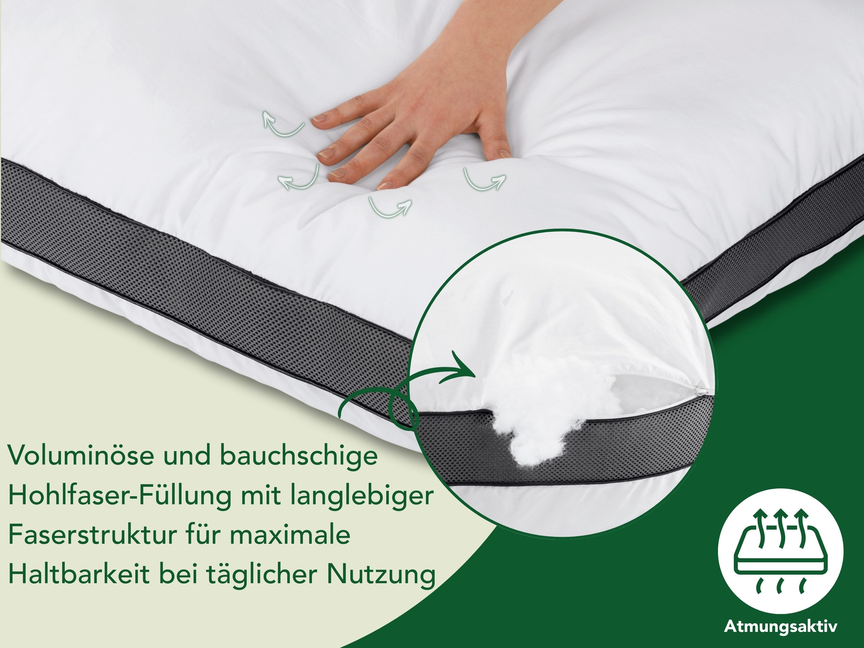 Dreamstar Kopfkissen Wohlfühlkissen, einzeln oder als 2er-Set, stützend und entlastend, Füllung: hochwertige Hohlfaser-Füllung, Bezug: 47% Lyocell; 53% Baumwolle, Seitenschläfer, Rückenschläfer, Bauchschläfer, 1-tlg., atmungsaktives Klimaband, allergikergeeignet, Kissen 40x80 cm