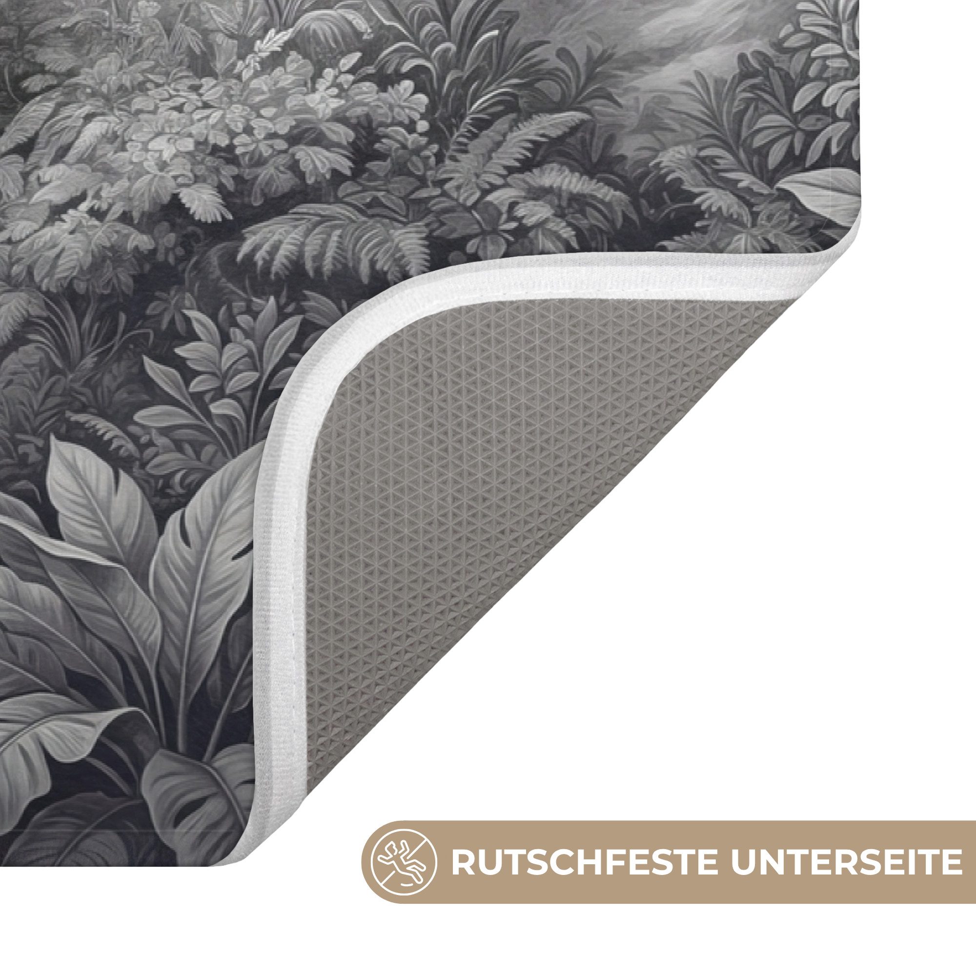 OnlyWow WC-Vorleger Wald - Rotwild - Schwarz - Weiß, Höhe 10 mm, Polyester, Rechteckig, WC Teppich, Toilettenvorleger, Toilettenteppich, Badematte 60x40 cm