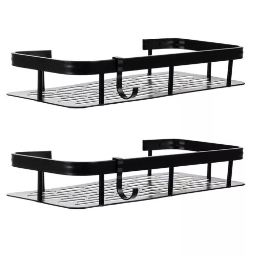 Ruhhy Duschablage Aluminium Badezimmerregal Set - Schwarz, 2-teilig, ohne Bohren, Aluminium-Badezimmerregal-Set, schwarz, 2-teilig mit Zubehör., Aluminiumregale – Bild 4 von 5