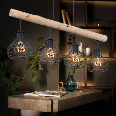 etc-shop Hängeleuchte, Leuchtmittel nicht inklusive, Pendelleuchte Holzlampe 4 flammig Käfig Lampenschirm Hängelampe