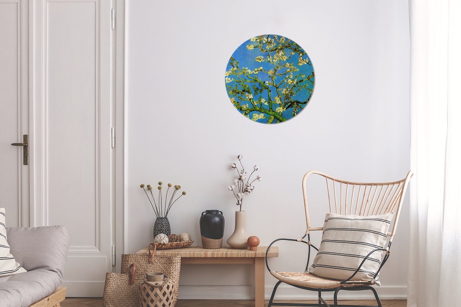 St), Kinderzimmer, Gogh (1 MuchoWow für Tapetenaufkleber, Wandsticker Wohnzimmer von Rund, Tapetenkreis - Gemälde Mandelblüte van Vincent