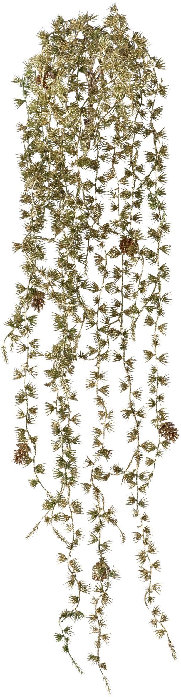 Winterliche Kunstpflanze Weihnachtsdeko Zeder, Creativ green, Höhe 88 cm, Hängebusch mit Zapfen, goldfarben dekoriert