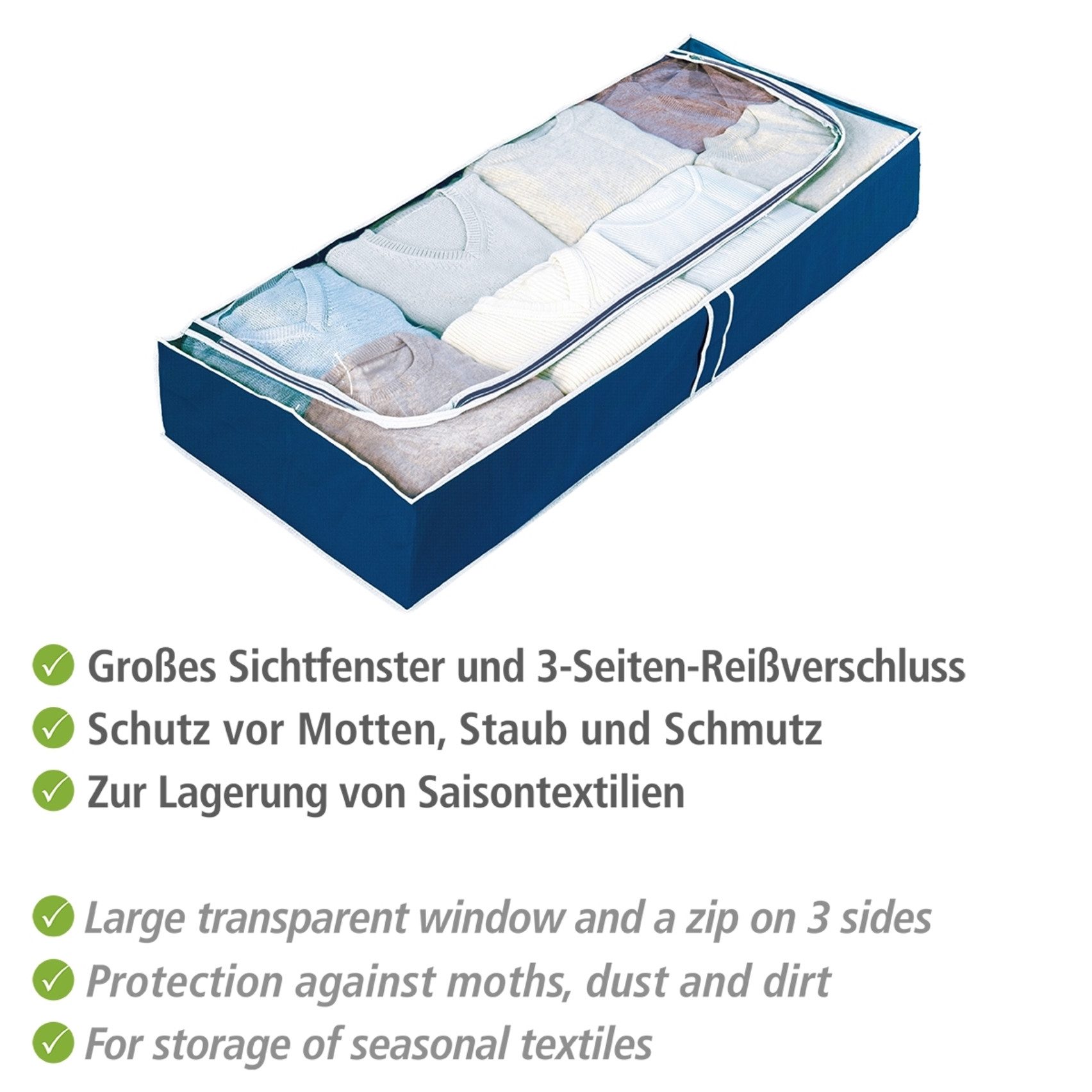 WENKO Unterbettkommode Modell Air (Set, 4 St), für Saisontextilien, mit Sichtfenster und 3-Seiten-Reißverschluss