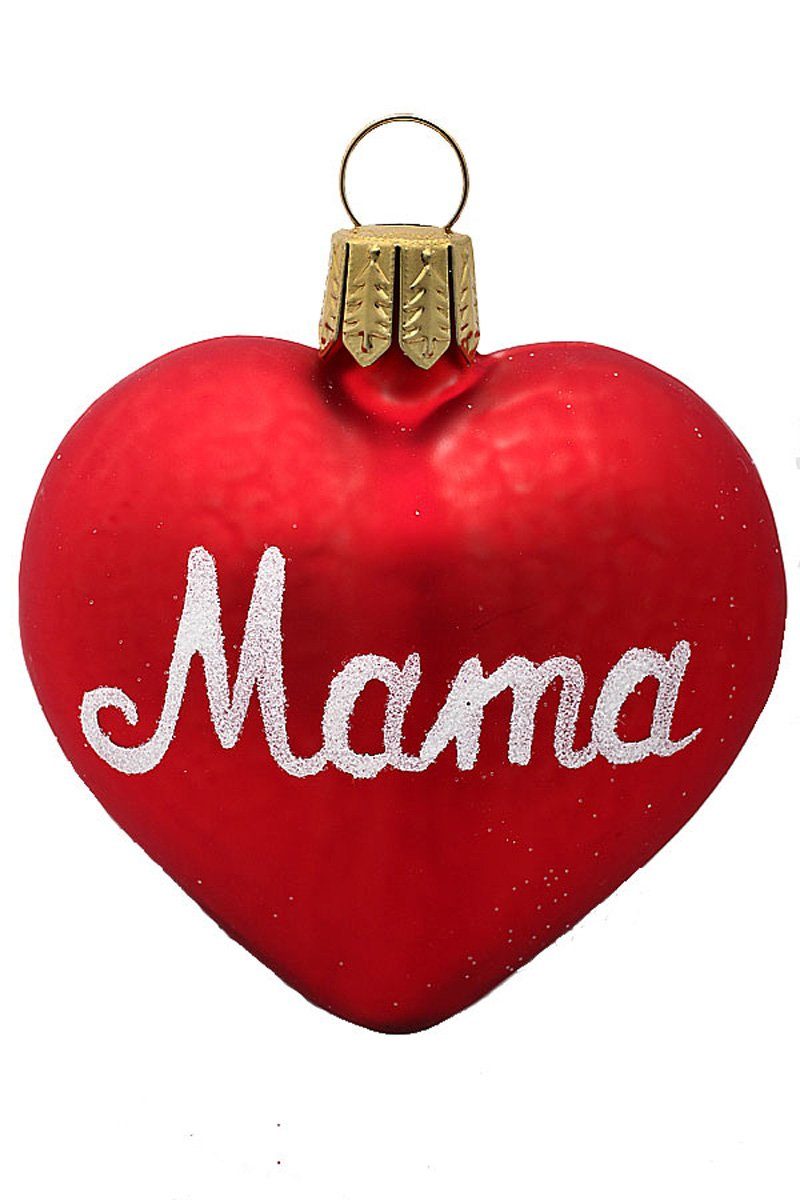 Hamburger Weihnachtskontor Christbaumschmuck Geschenkanhänger Herz Mama rot, Dekohänger - mundgeblasen - handdekoriert