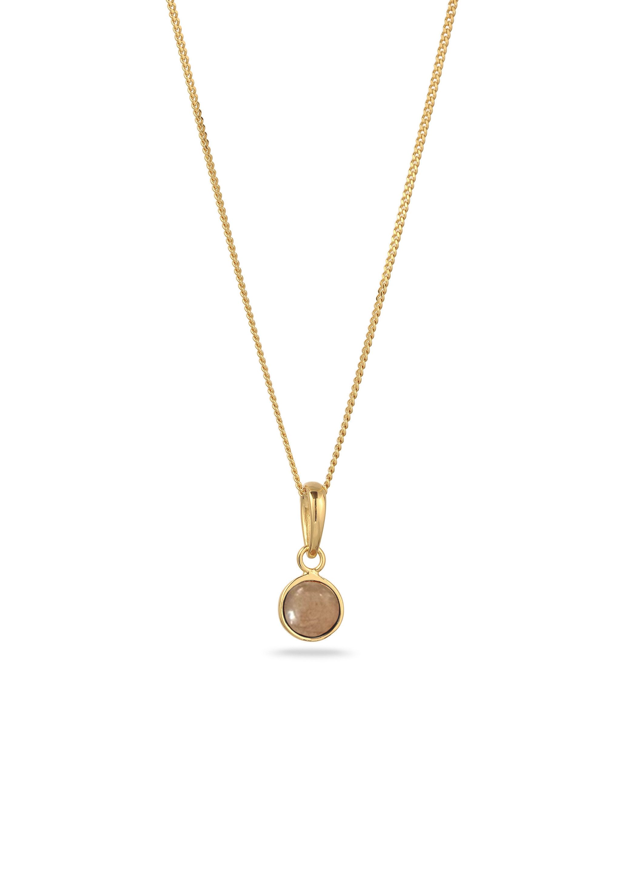 Kette mit Anhänger Solitär Sonnenstein Orange 925 Sterling Silber vergoldet