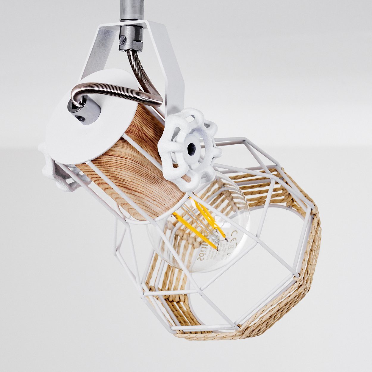 in aus Metall/Holz/Bast 2xE27, hofstein Deckenlampe Gitter-Optik Lichteffekt »Tarres« Spot mit ohne Deckenleuchte Weiß/Braun, in Leuchtmittel, verstellbarer