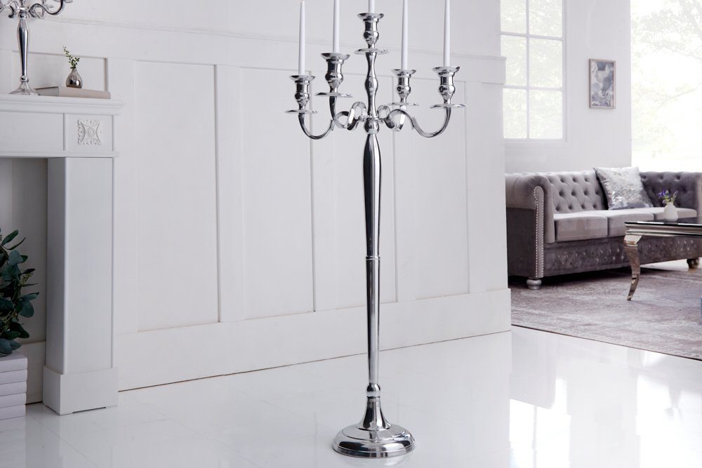 riess-ambiente Kerzenständer MODERN BAROCK 120cm silber, Metall · Kerzenhalter · Deko · Barock-Design