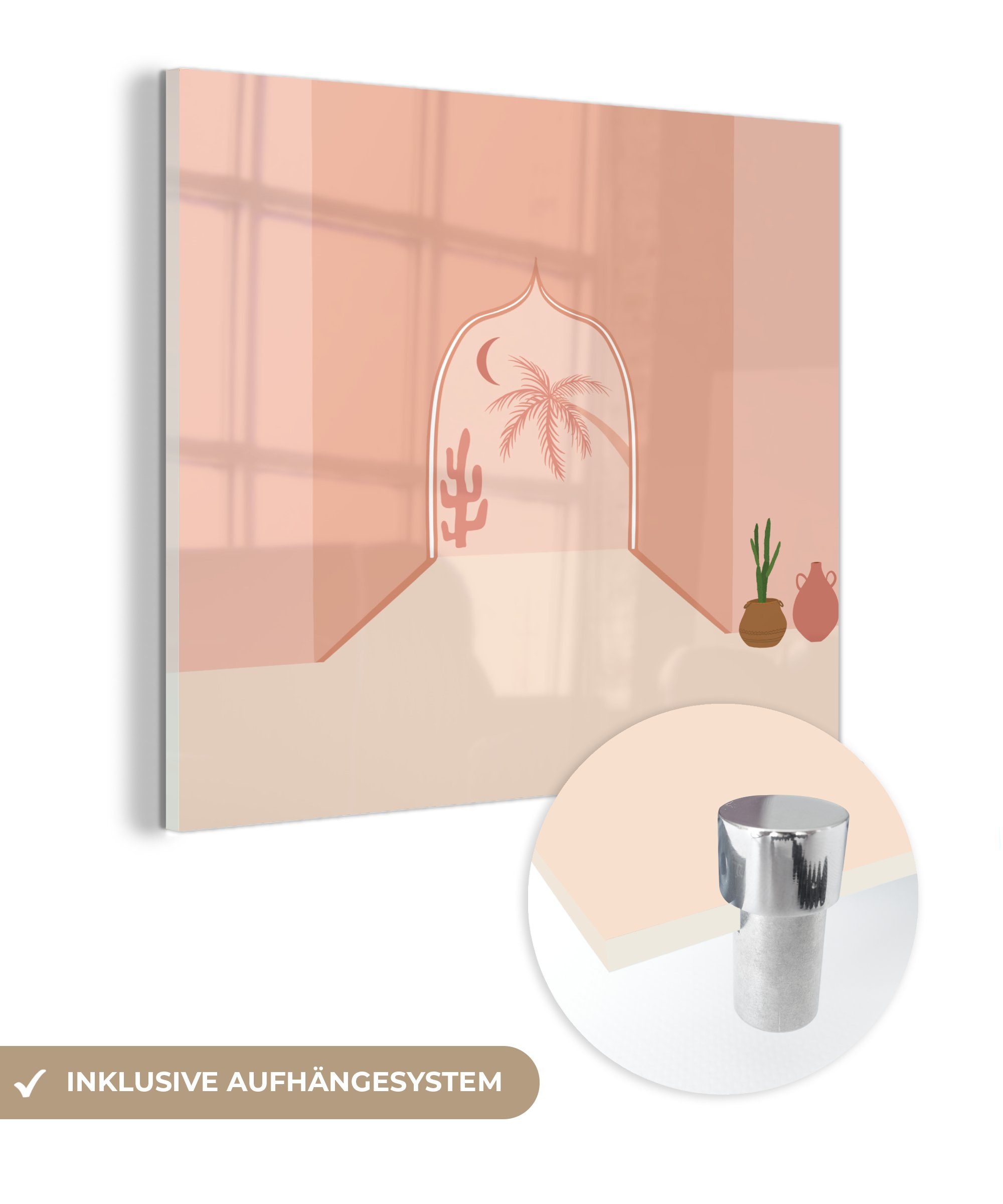MuchoWow Acrylglasbild Abstrakte rosa Tor Illustration, (1 St), Glasbilder - Bilder auf Glas Wandbild - Foto auf Glas - Wanddekoration