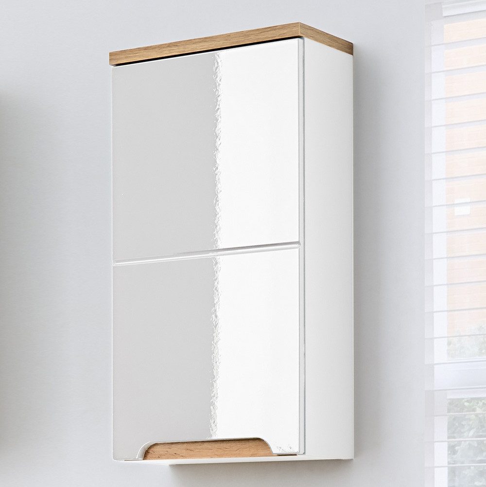 Lomadox Hängeschrank SOLNA-56 Badezimmer, Hochglanz weiß mit Wotaneiche, Bx günstig online kaufen