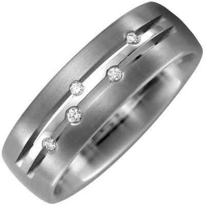 Schmuck Krone Diamantring Partner-Ring Fingerring Titan teilmattiert mit 5 Diamanten Brillanten 0,05ct.