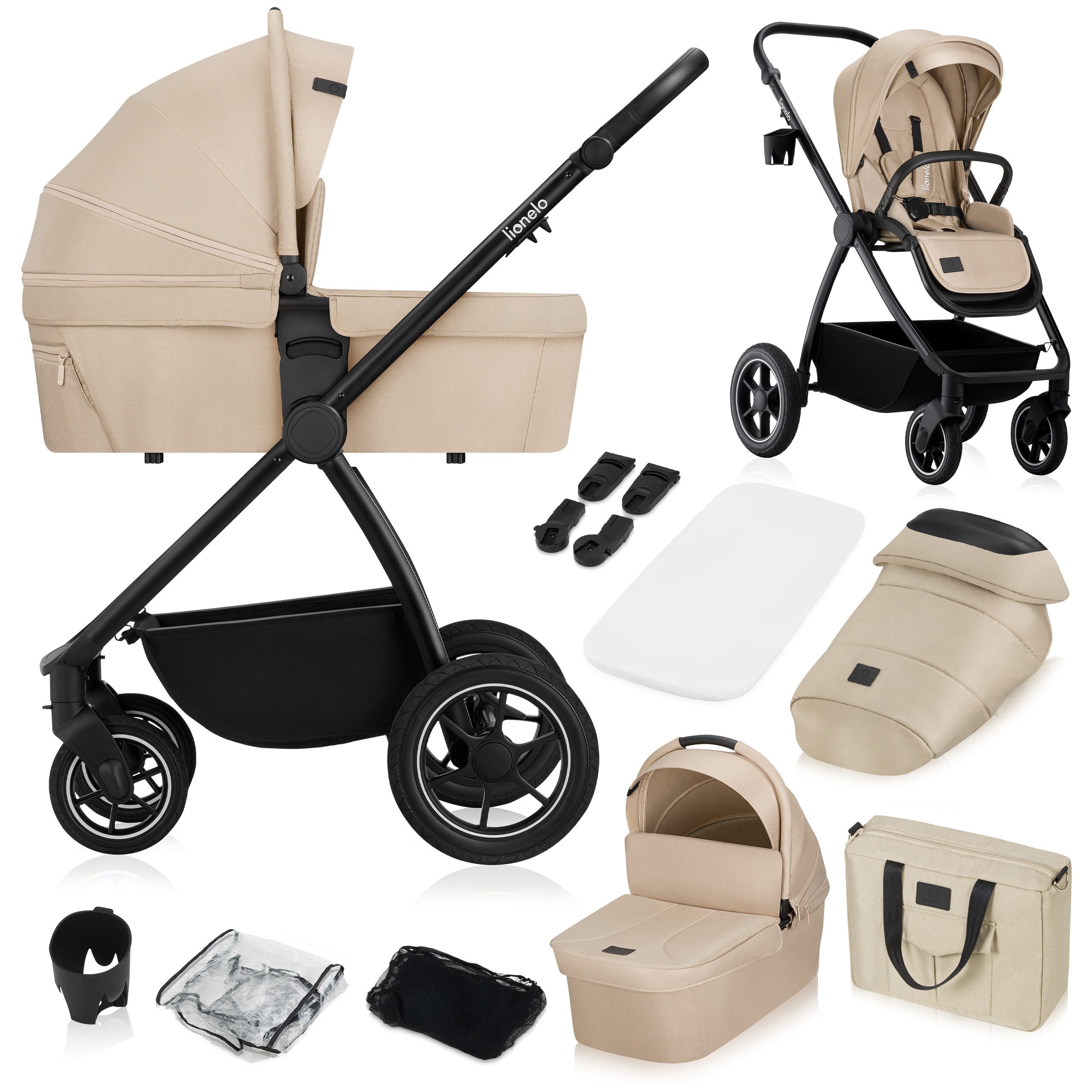 lionelo Kombi-Kinderwagen MERIL 2IN1, (2in1), 2in1/XL-Babywanne/Gummiräder/UPF50+/3D Panorama/Adapters