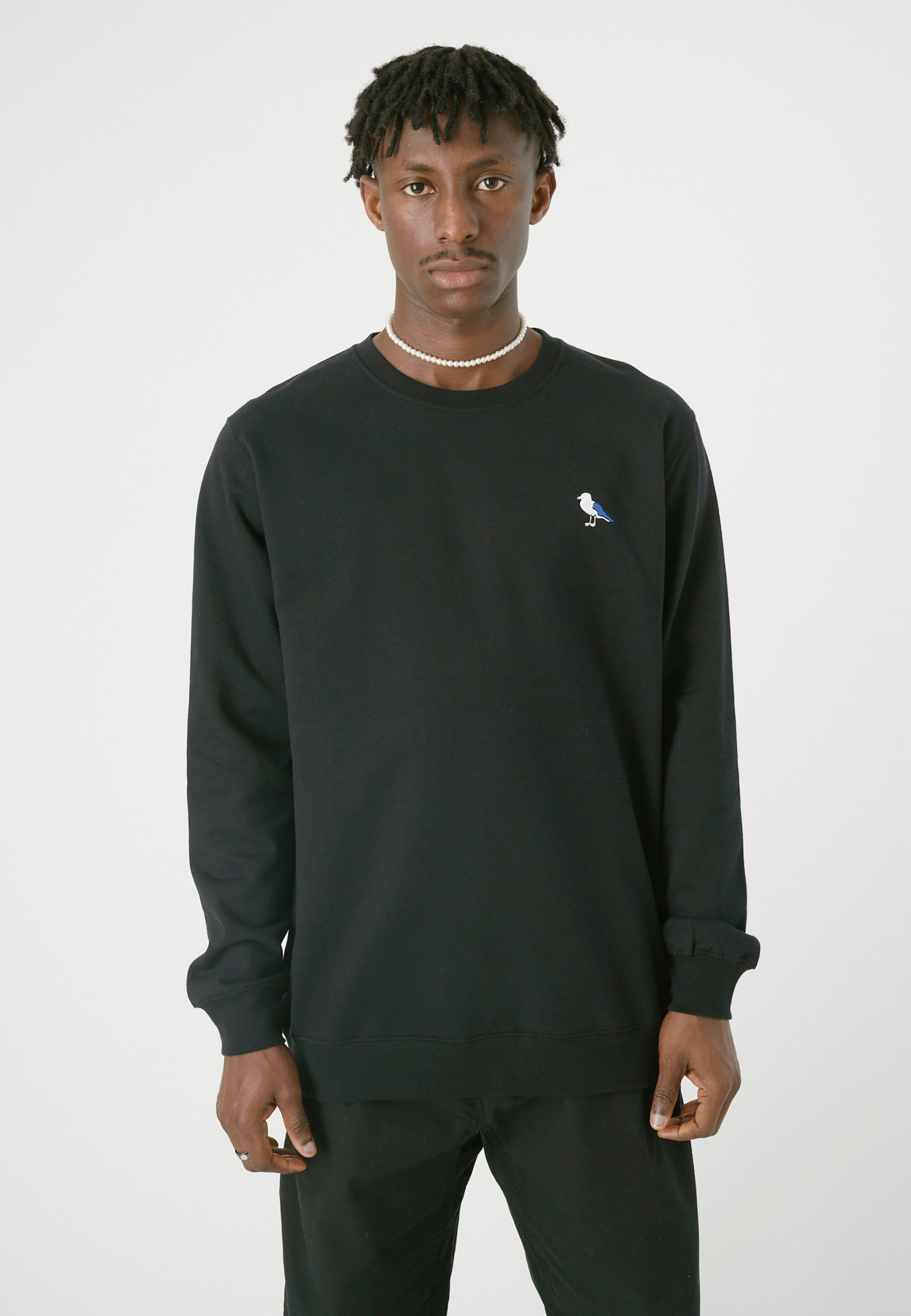 Cleptomanicx Sweatshirt Embro Gull mit kleiner Möwen-Stickerei dunkelgrau
