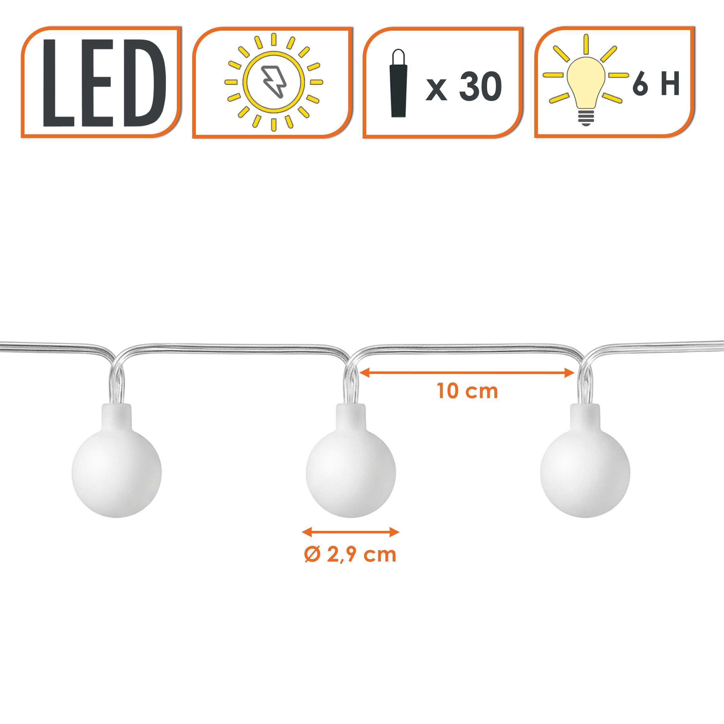 Spetebo LED-Lichterkette Lichterkette 290 cm für Außen mit 30 mini Kugeln, 30-flammig, Automatische Einschaltung bei Dämmerung