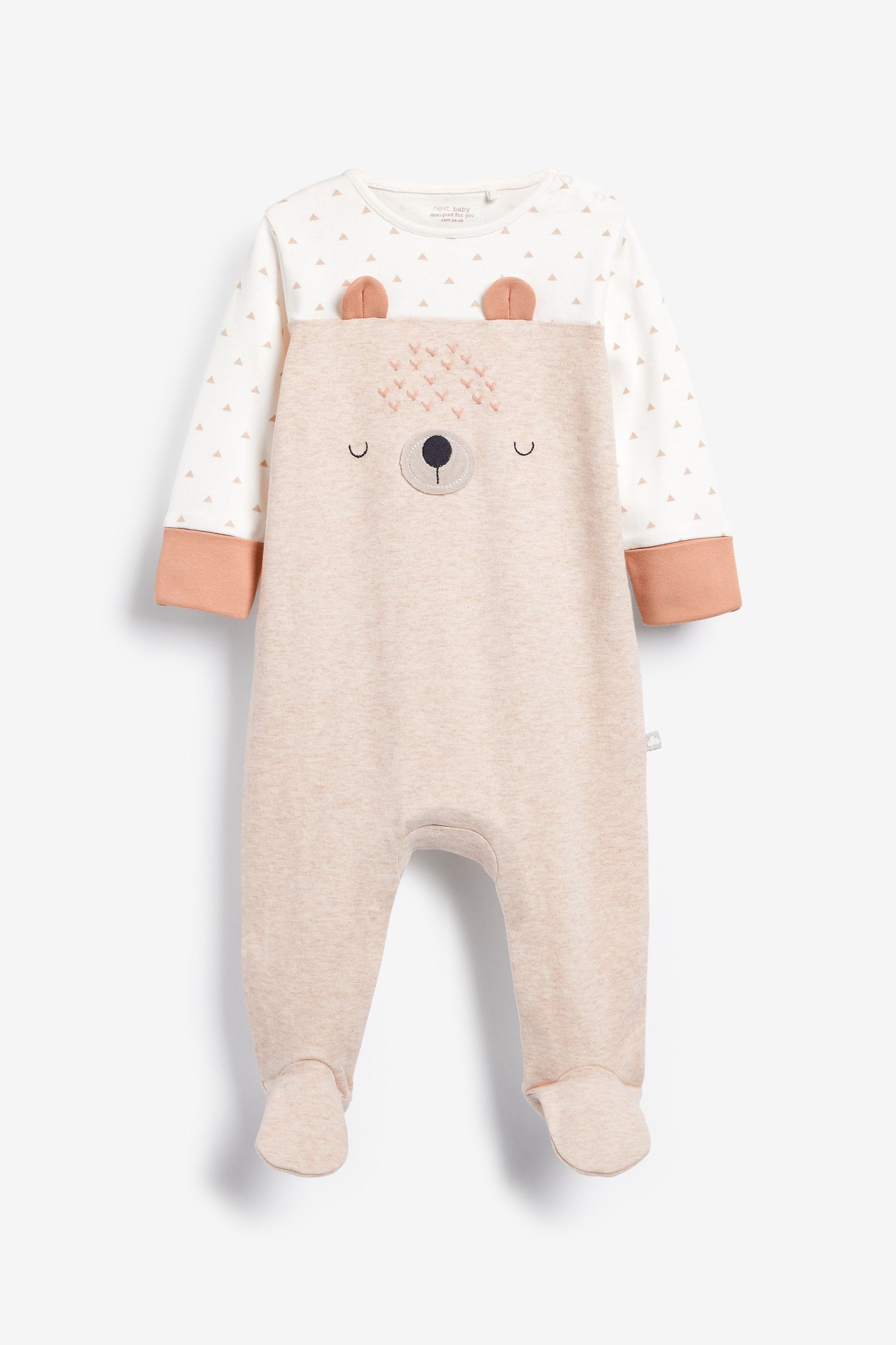 Next Schlafoverall Gerippte Babyschlafanzüge, 3er-Pack Face Bear (3-tlg) Neutral