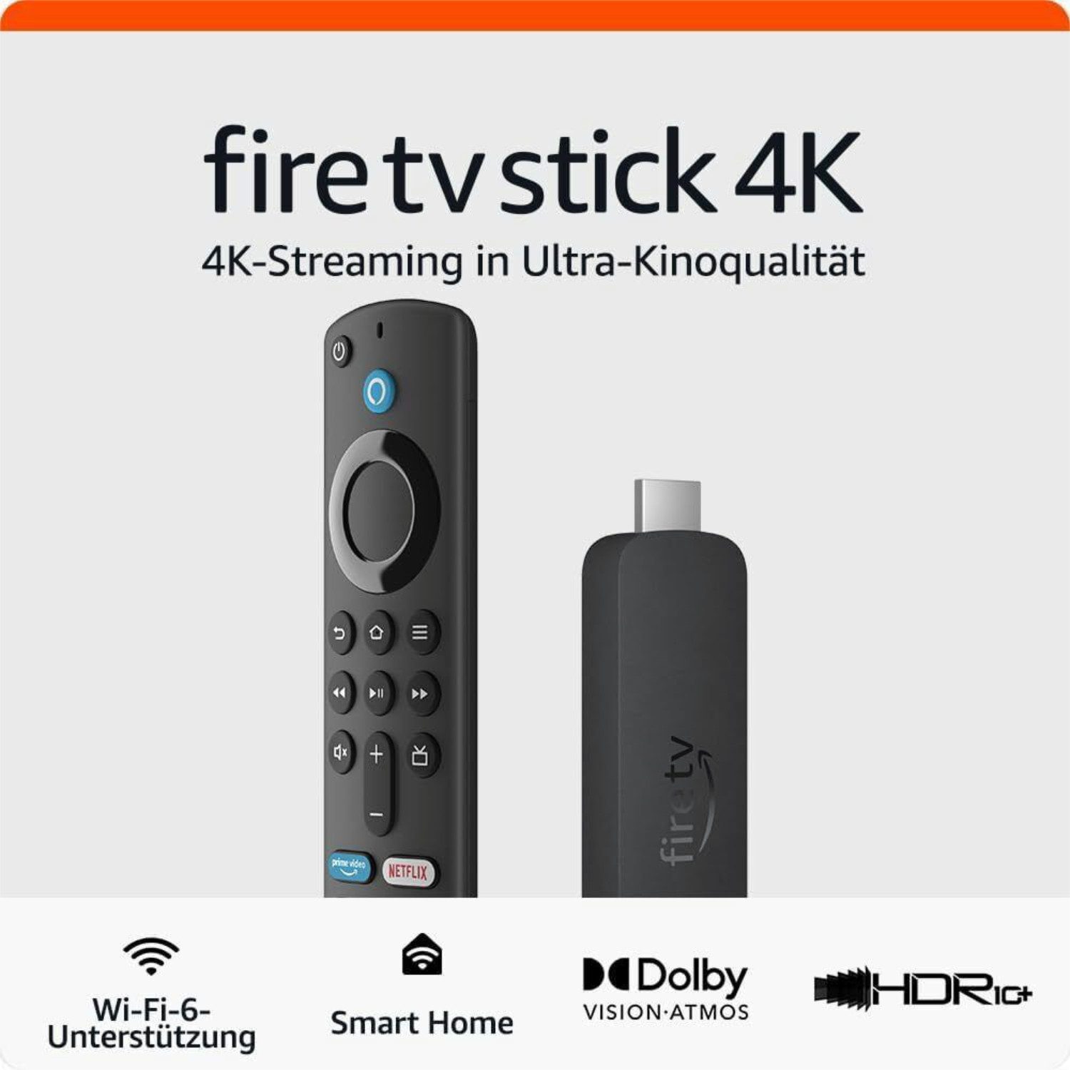 Amazon Streaming-Stick Fire TV Stick 4K Ultra HD, Wi-Fi 6, HDR10+, 2. Generation, (Ultimatives Streaming in 4K HDR mit Dolby Atmos, 1 St., Version 2023), Netflix, Amazon Prime Video, Disney+, Twitch, ZDF