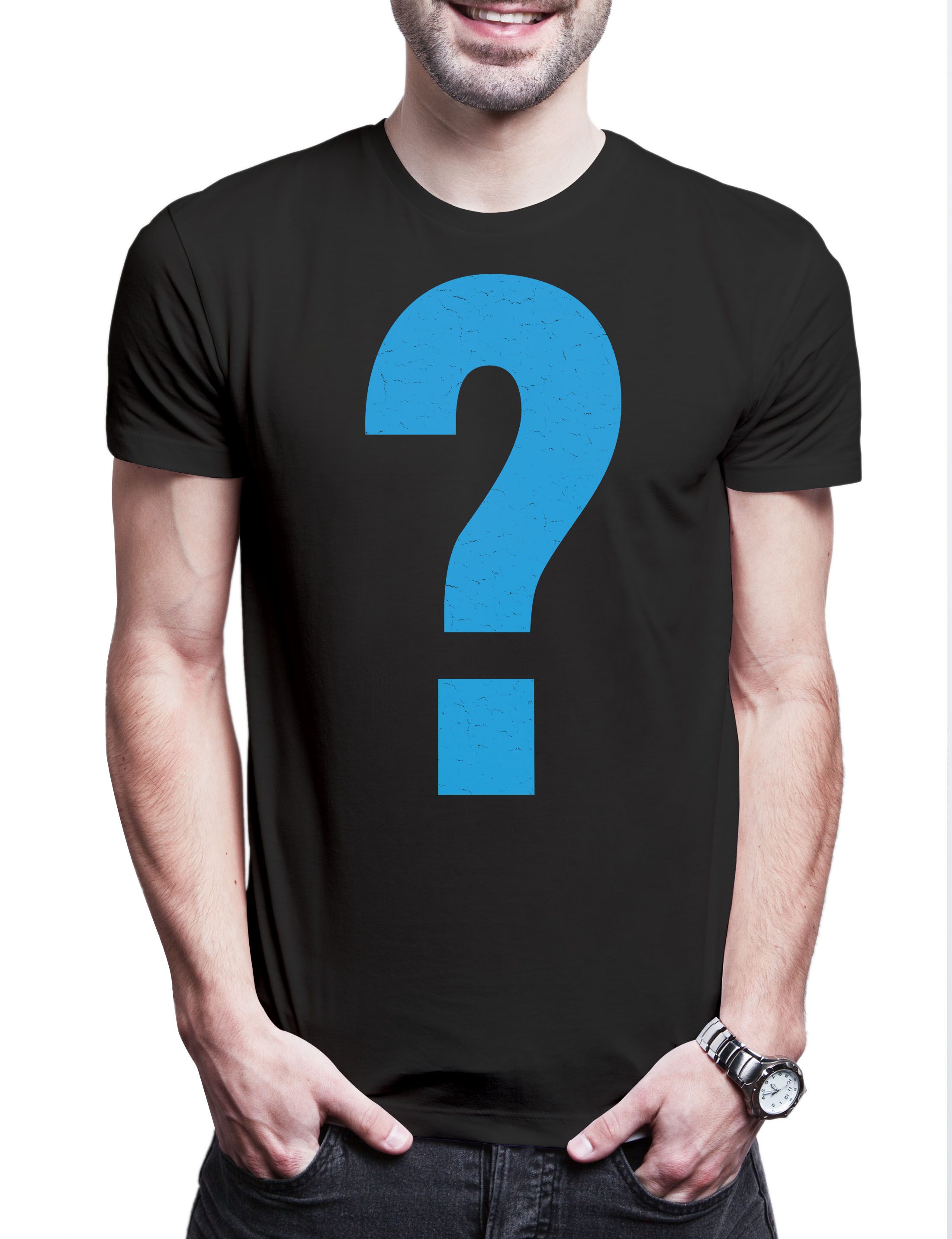Print-Shirt Fragezeichen Blau Herren T-Shirt Die Kostüm Fasching Drei Karneval