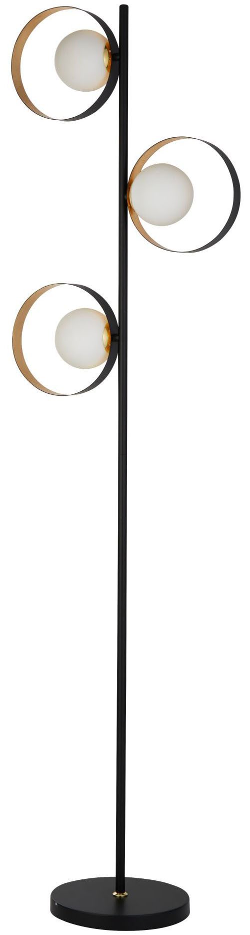 Searchlight Stehlampe Orbital Floor Lamp - Black Metal, Gold Leaf & Opal Glass, Leuchtmittel wechselbar