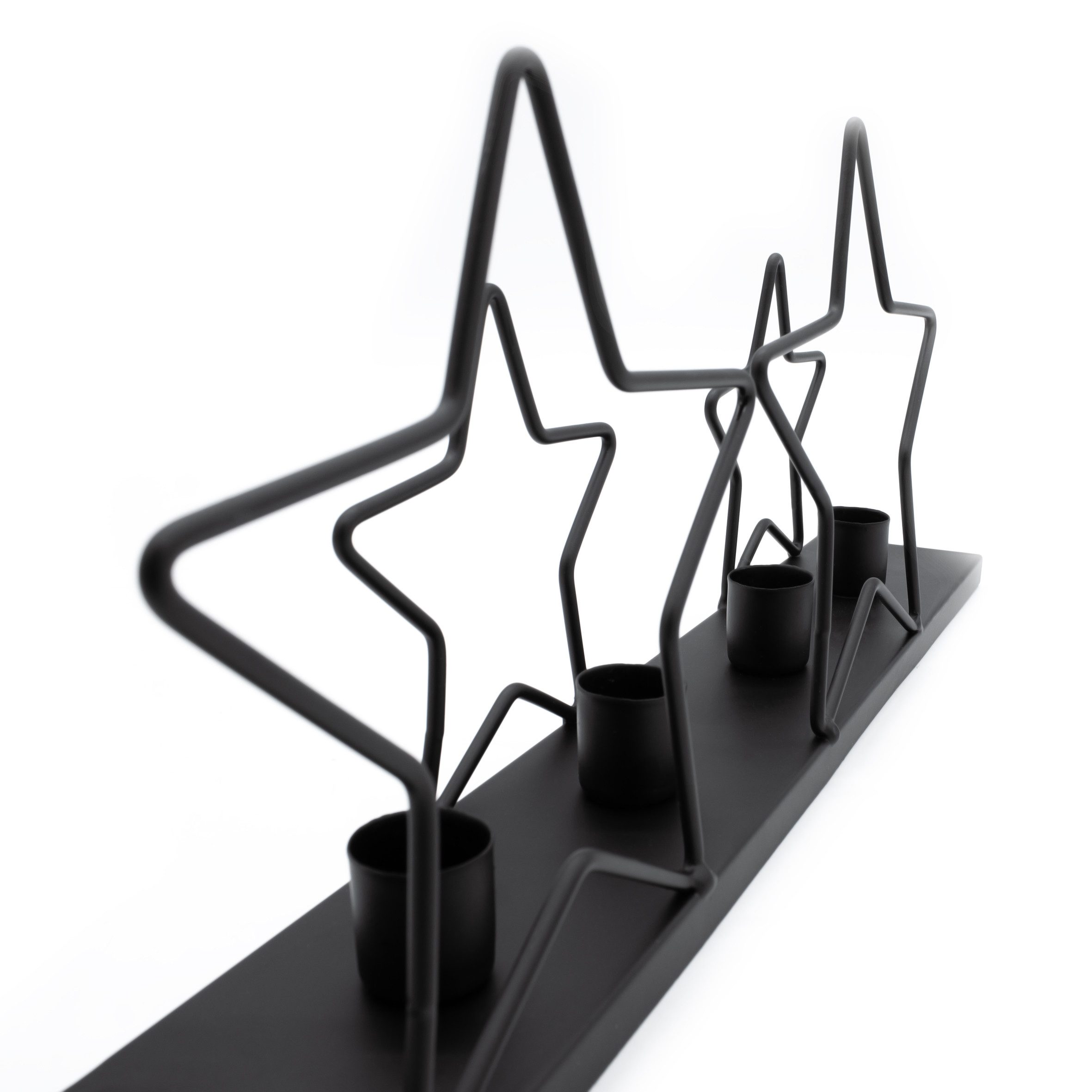 Spetebo Kerzenständer Metall Kerzenhalter mit Sternen schwarz (Pack., 1 St., 1), Modernes Design für 4 Stabkerzen