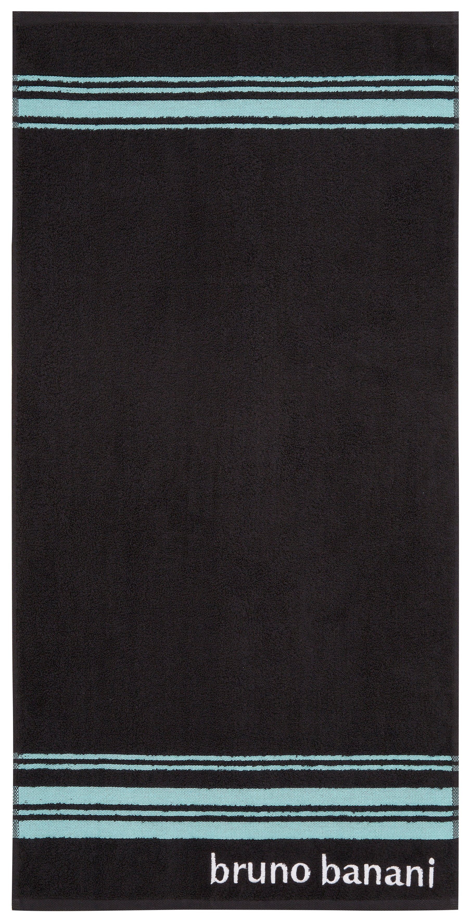 Bruno Banani Handtuch Set Daniel, 1 Duschtuch 70x140, 2 Handtücher 50x100, 2 Gästetücher 30x50, Walkfrottee (Set, 5-St), Streifen-Bordüre & Markenlogo, weich, 100% Baumwolle