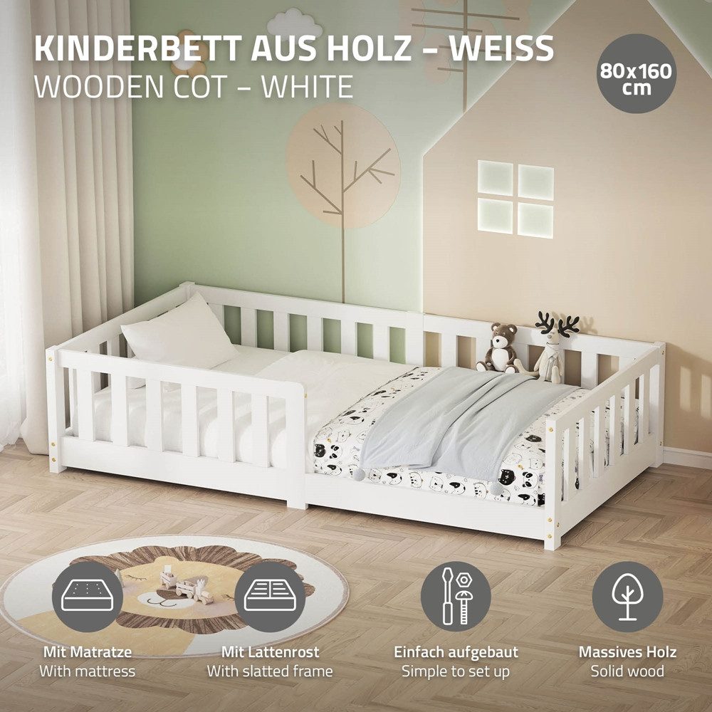 ML-DESIGN Spielbett Bodenbett Holzbett mit Lattenrost & Rausfallschutz Juge günstig online kaufen