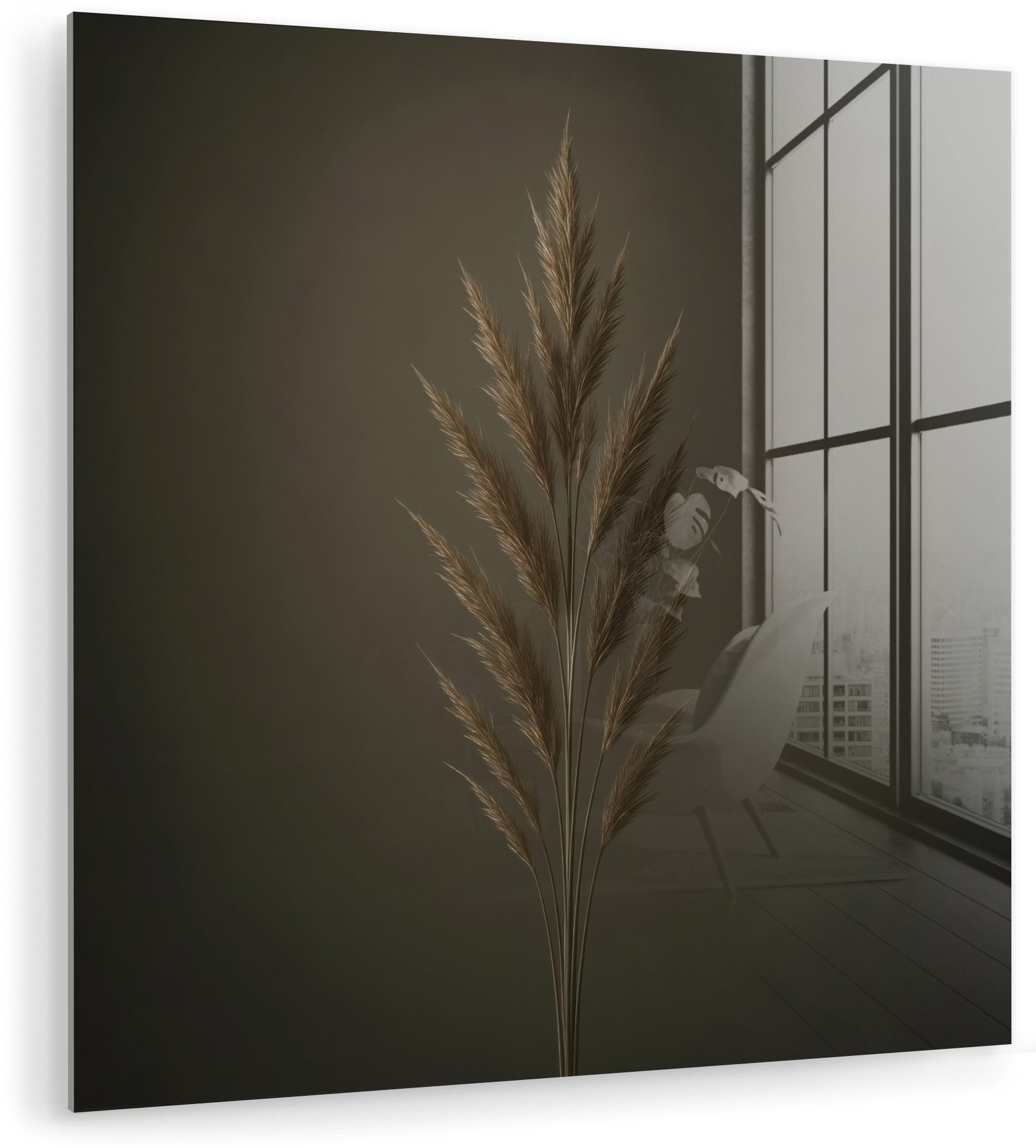 MuchoWow Acrylglasbild Zweig - Pflaumengras - Dunkelbraun, Inkl. Aufhängung, Bild auf glas Wohnzimmer Schlafzimmer Badezimmer, 50x50 cm