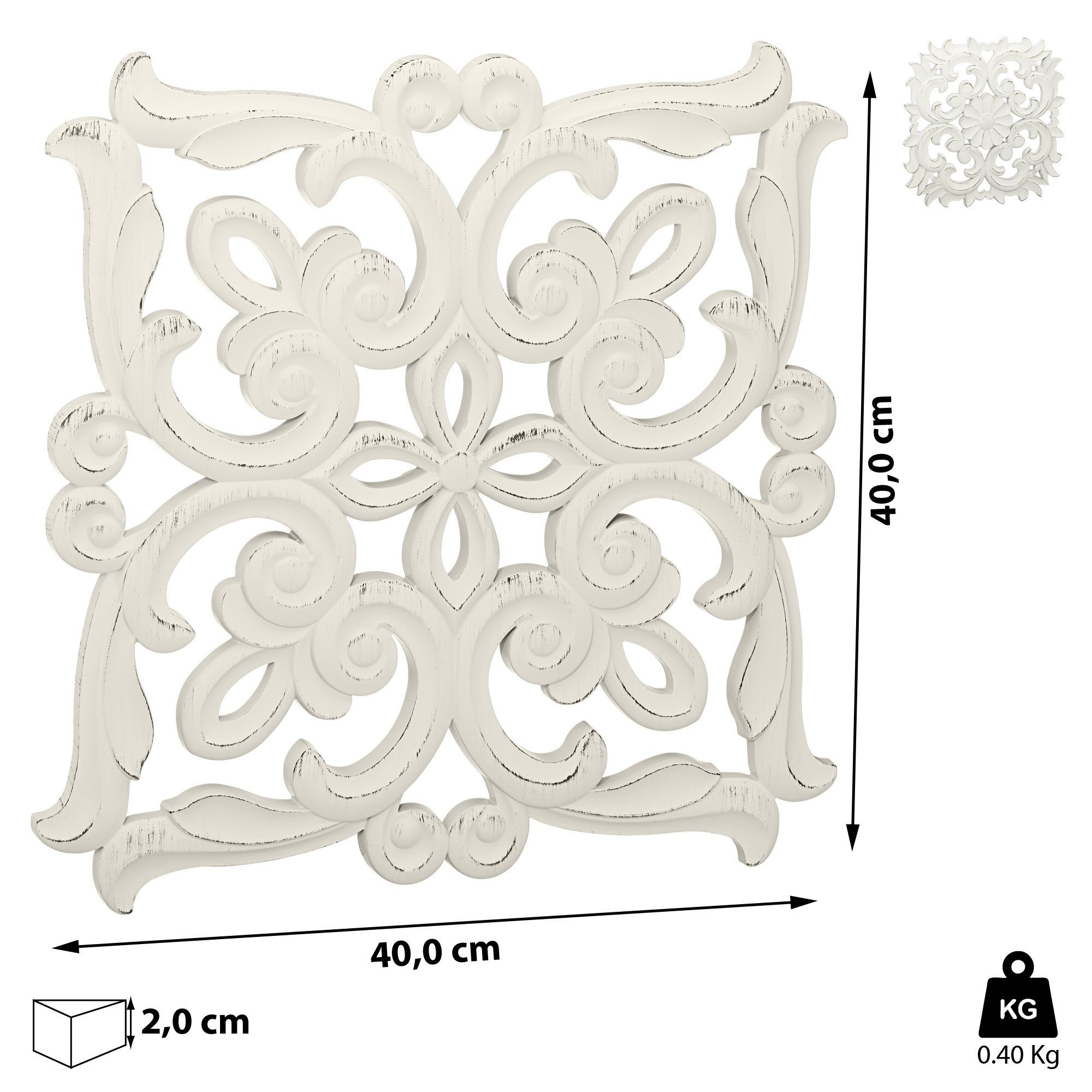 2er Wanddekoobjekt Shabby Wanddeko 40x40 cm Set Ornamente CEPEWA